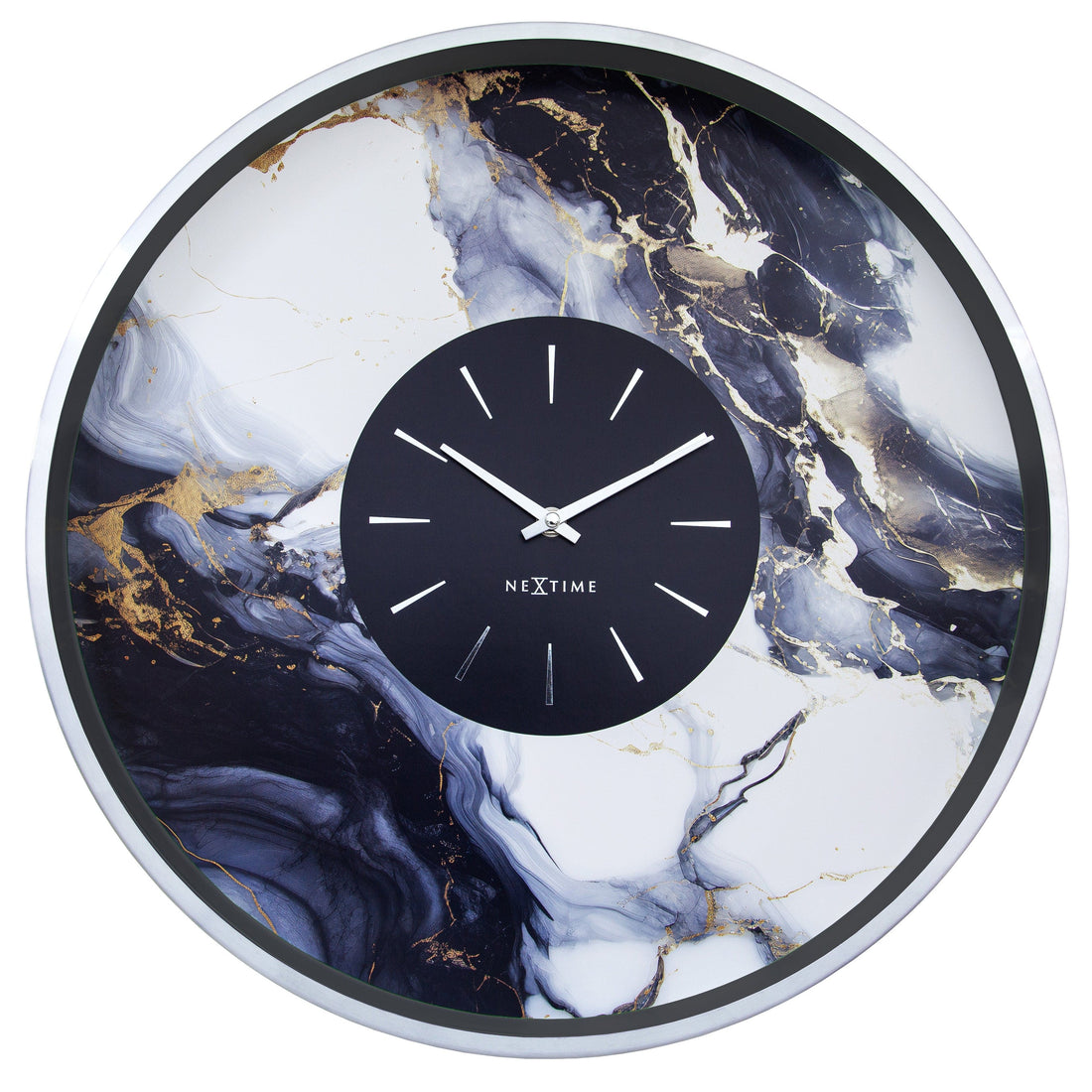 Large Wall Clock 48cm-Silent-Aluminium-NeXtime 'Marble Duo' - Goat Corp