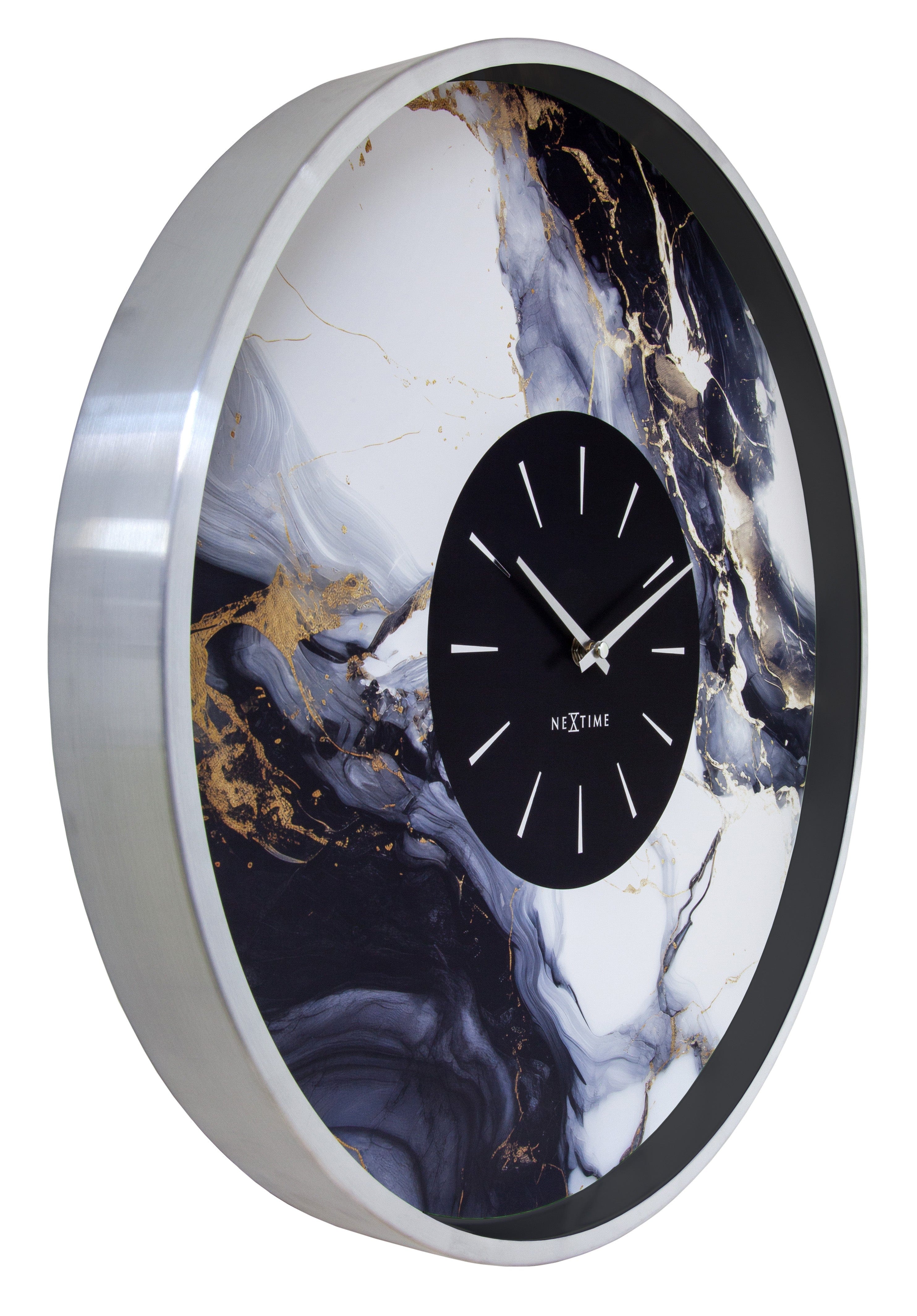 Large Wall Clock 48cm-Silent-Aluminium-NeXtime 'Marble Duo' - Goat Corp
