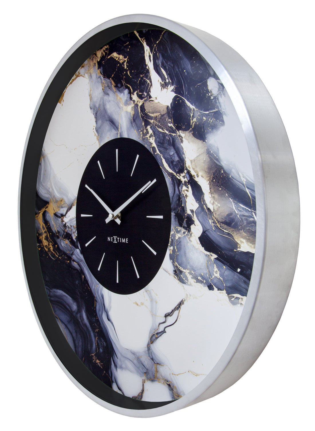 Large Wall Clock 48cm-Silent-Aluminium-NeXtime 'Marble Duo' - Goat Corp