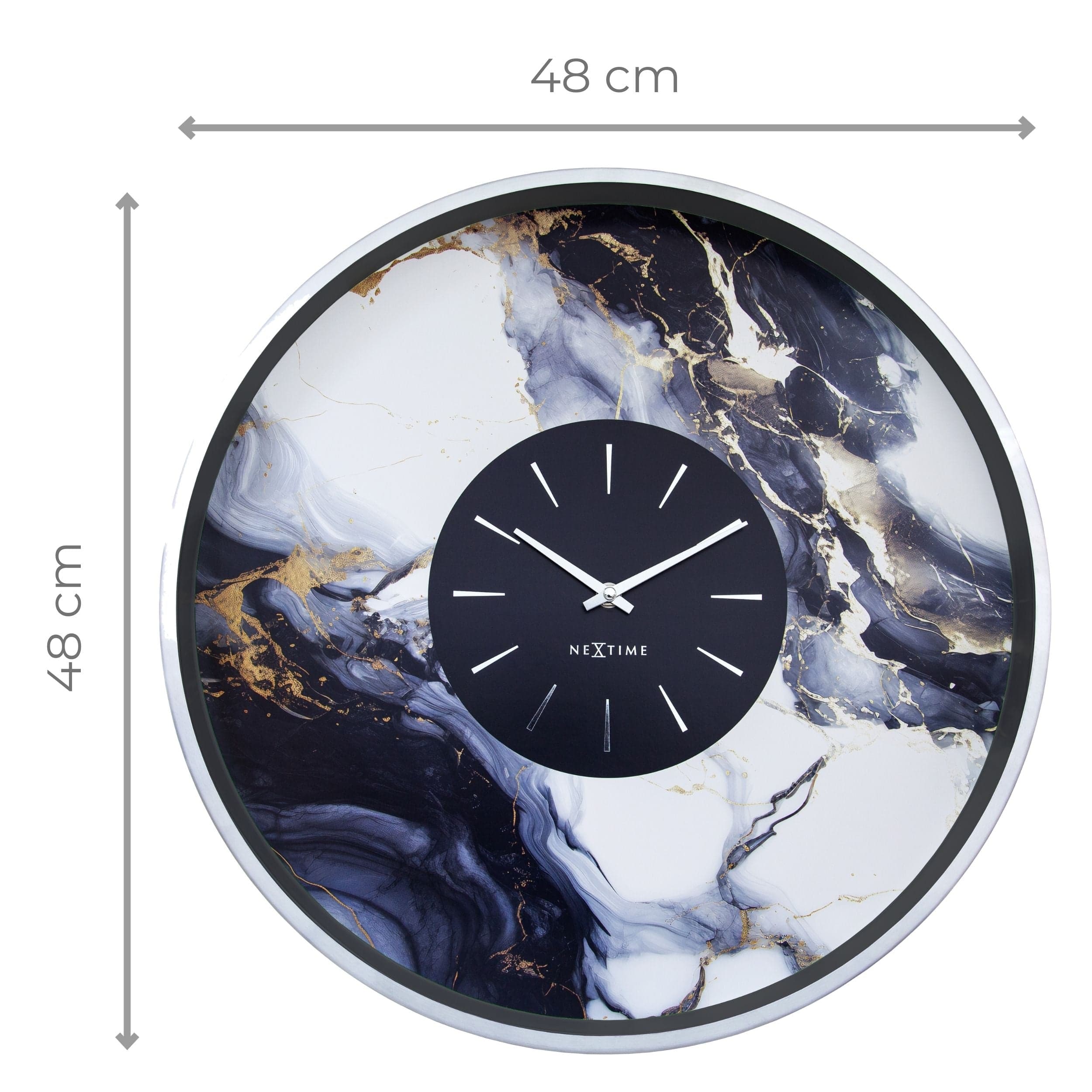 Large Wall Clock 48cm-Silent-Aluminium-NeXtime 'Marble Duo' - Goat Corp