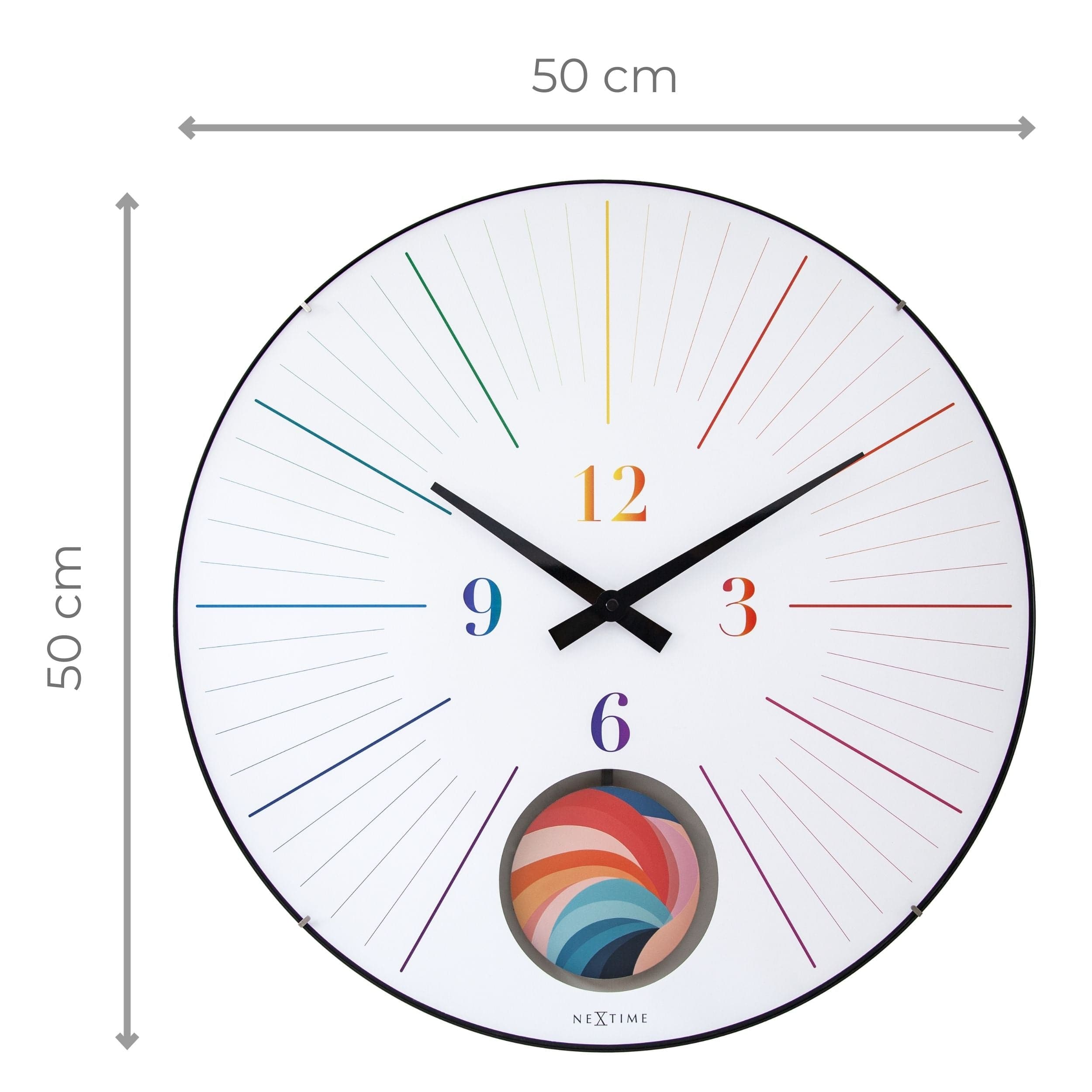 Large Wall Clock 50cm Domed Glass Lens-Silent-Pendulum-NeXtime 'Duomo 50 Pendulum' - Goat Corp