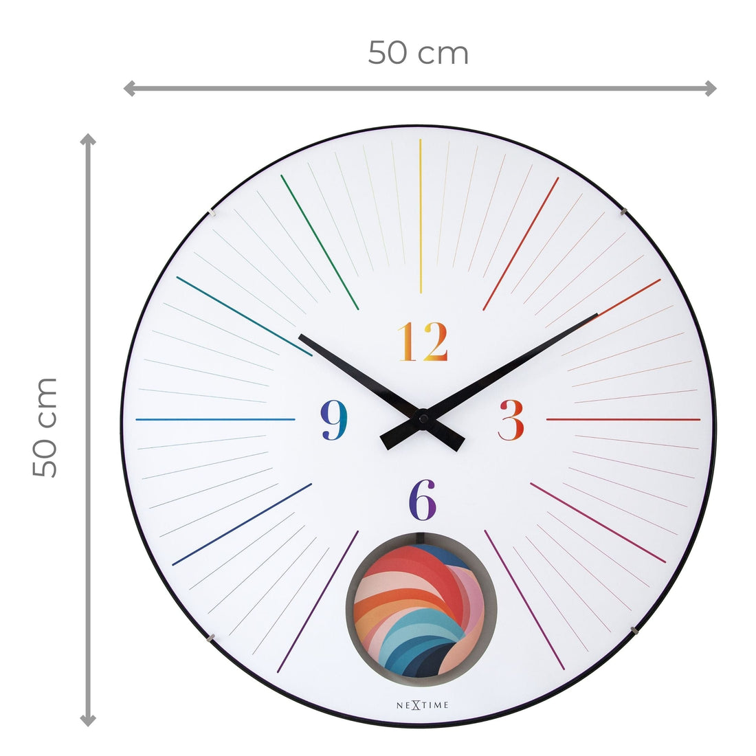 Large Wall Clock 50cm Domed Glass Lens-Silent-Pendulum-NeXtime 'Duomo 50 Pendulum' - Goat Corp