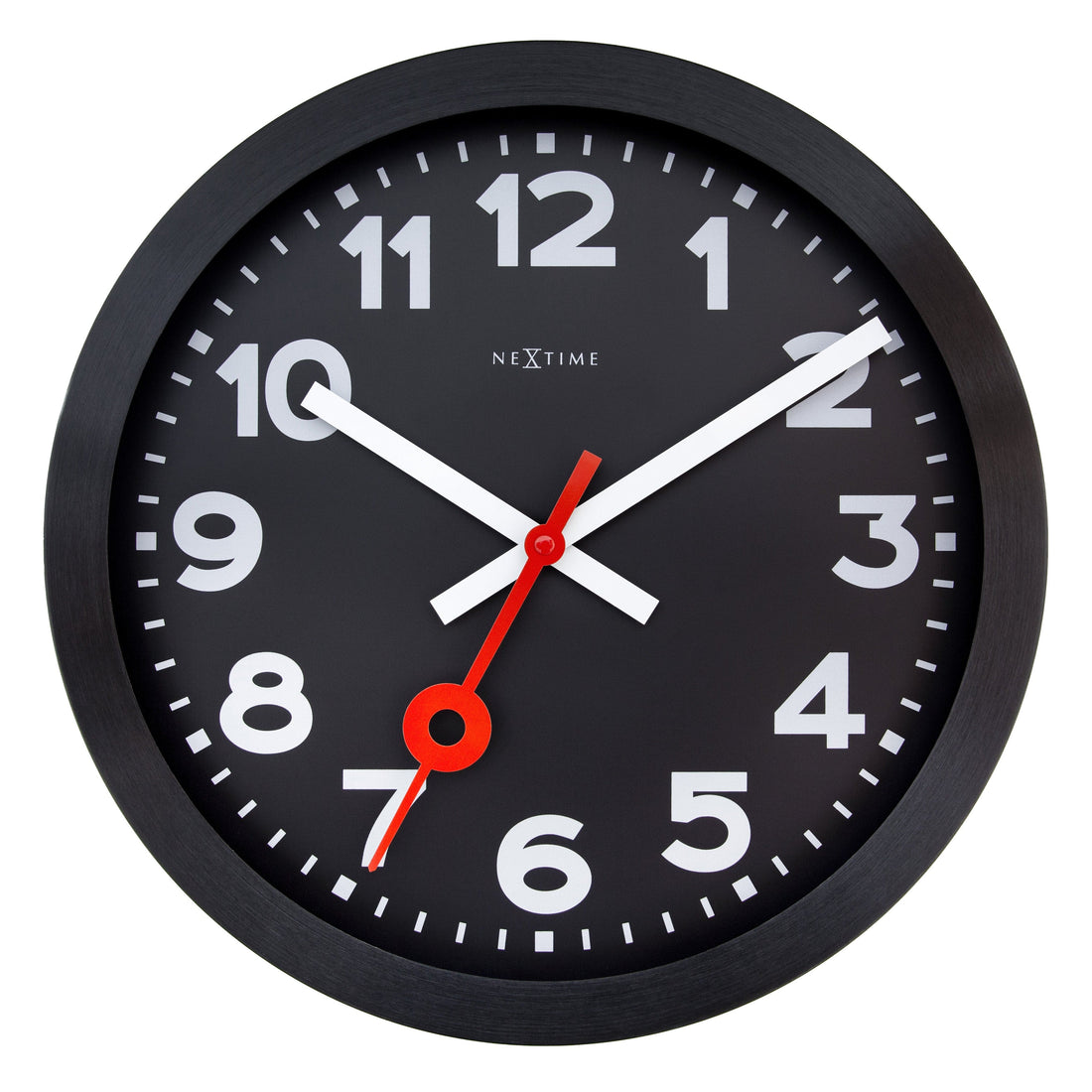 Wall Clock 35cm-Silent-Black-Anodized Aluminium-NeXtime 'Station All Black' - Goat Corp