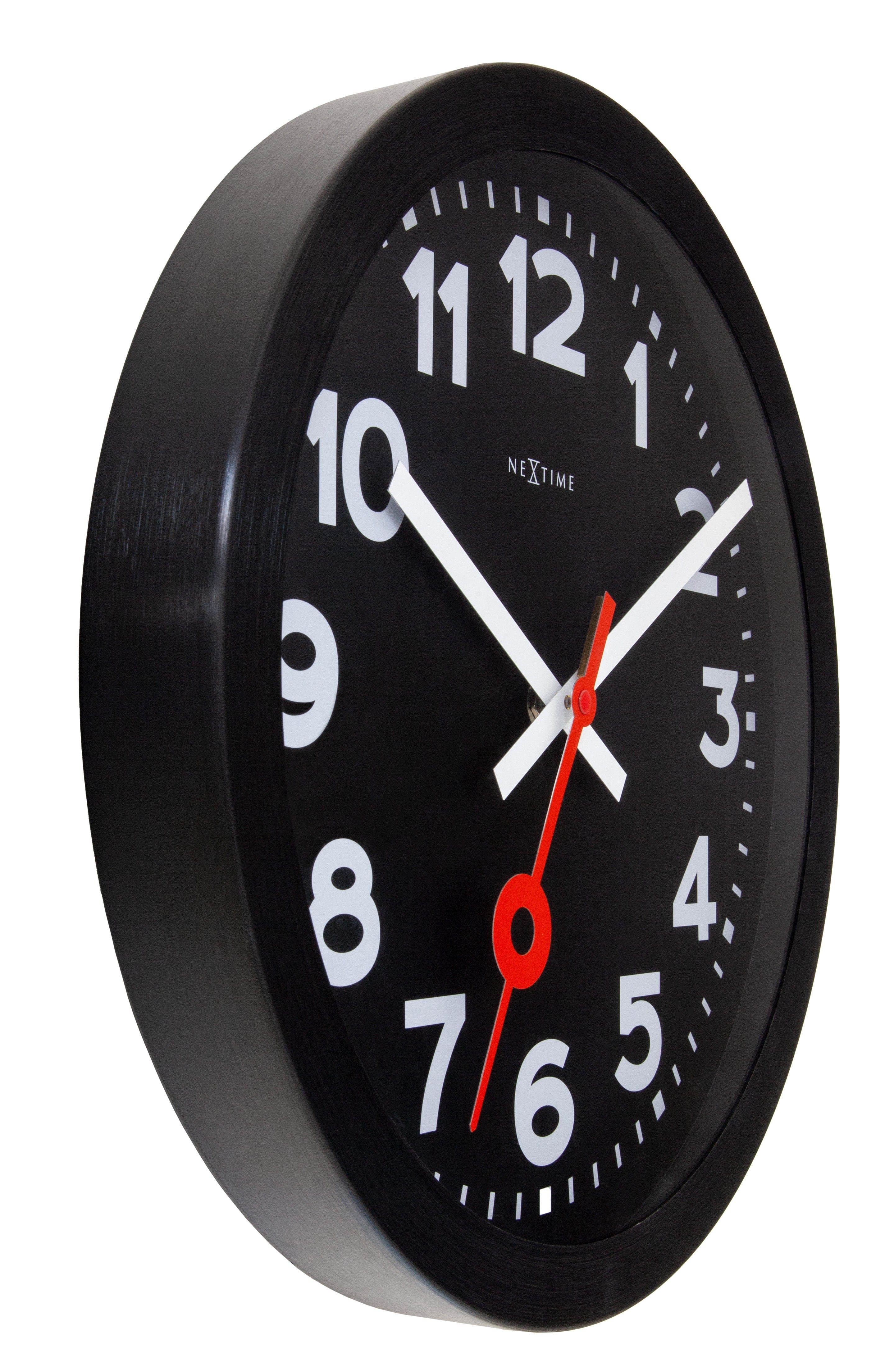 Wall Clock 35cm-Silent-Black-Anodized Aluminium-NeXtime 'Station All Black' - Goat Corp