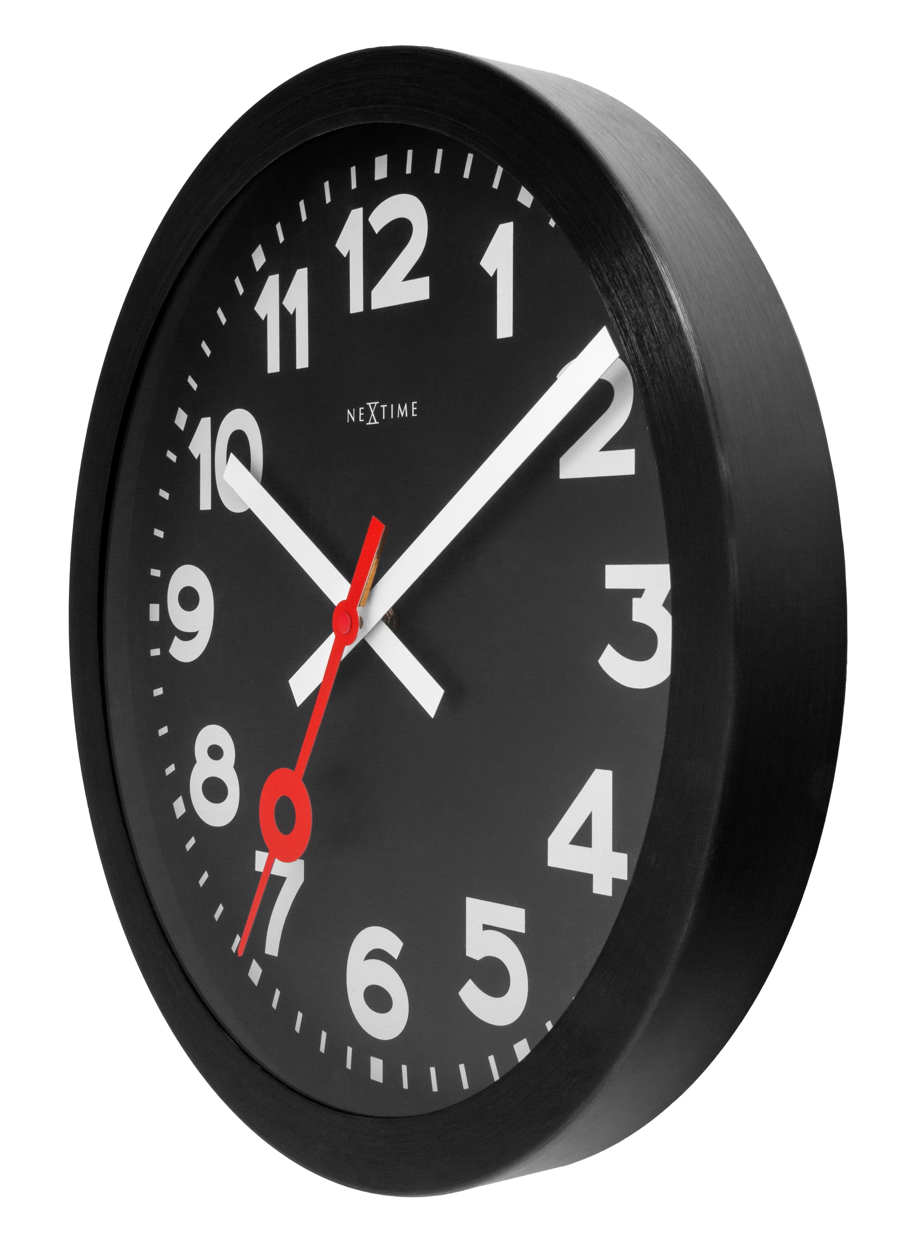 Wall Clock 35cm-Silent-Black-Anodized Aluminium-NeXtime 'Station All Black' - Goat Corp