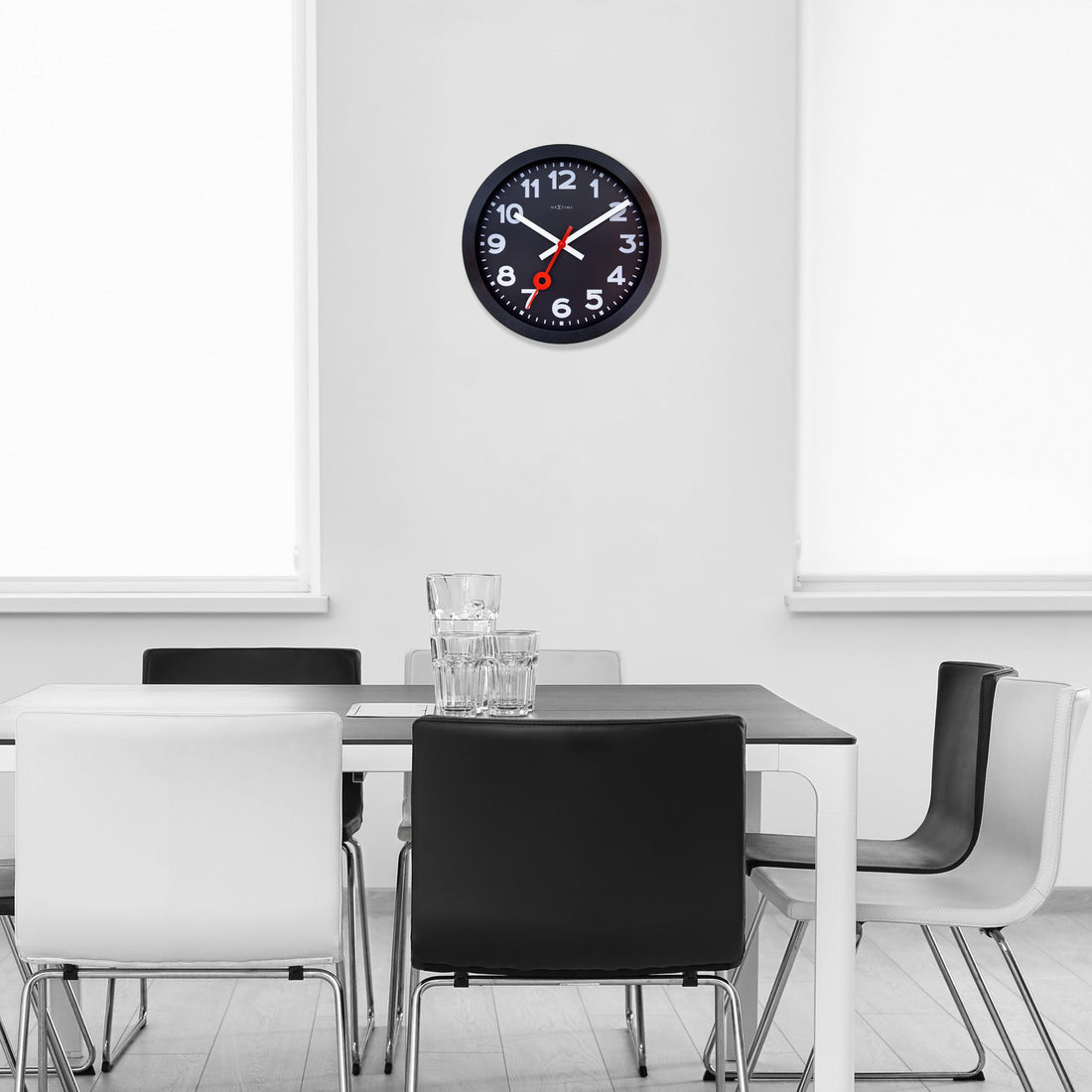 Wall Clock 35cm-Silent-Black-Anodized Aluminium-NeXtime 'Station All Black' - Goat Corp