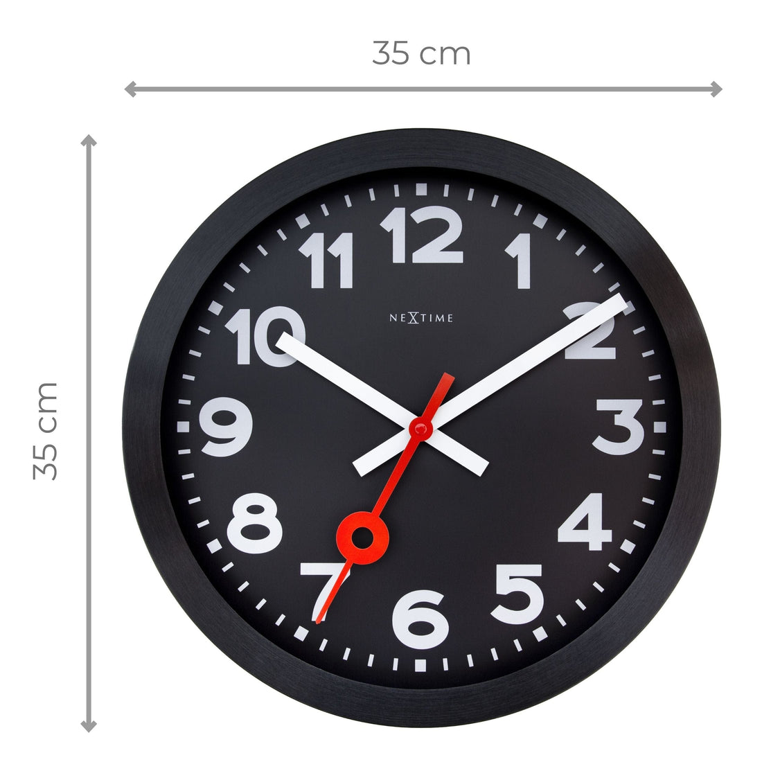Wall Clock 35cm-Silent-Black-Anodized Aluminium-NeXtime 'Station All Black' - Goat Corp