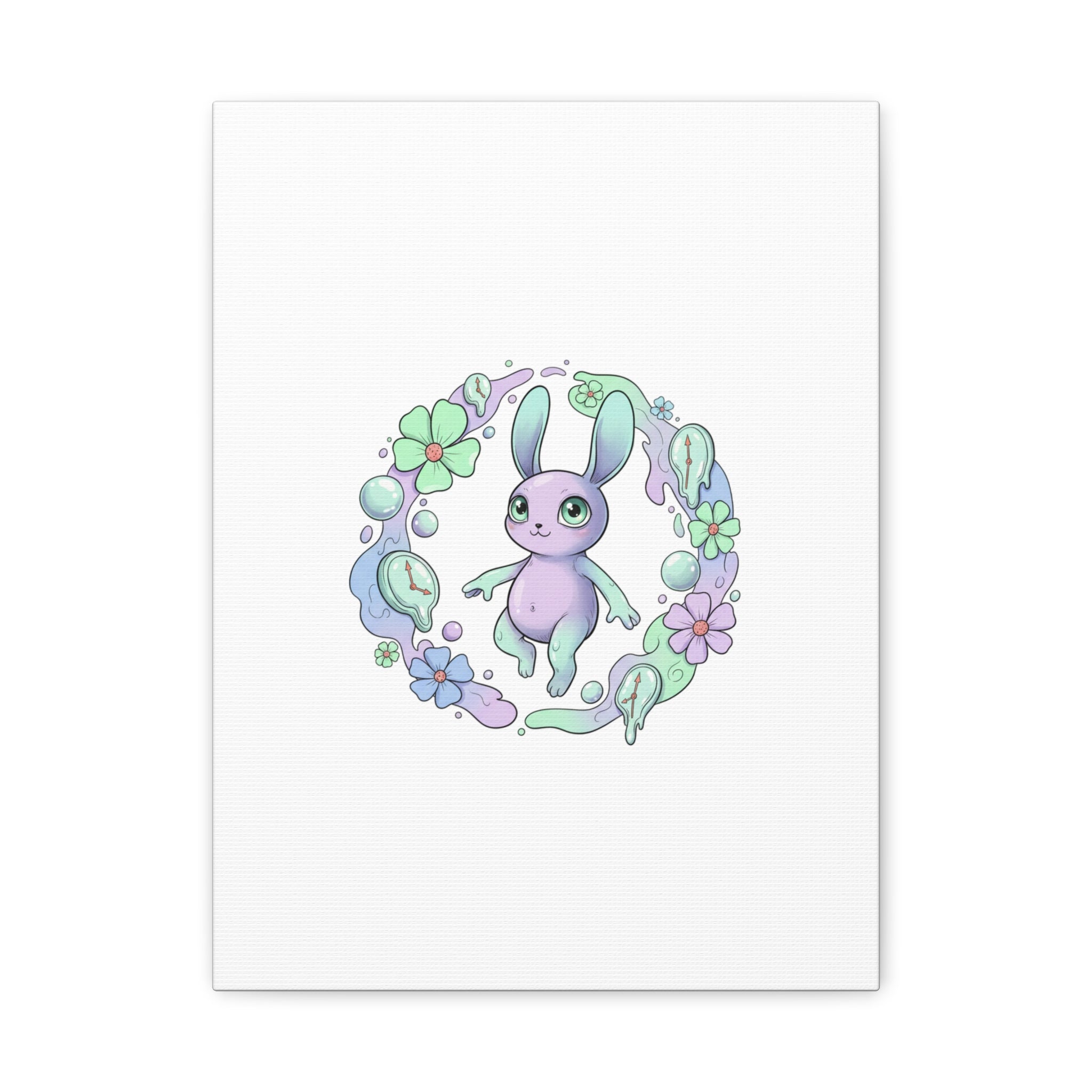 Micro-Surreal Bunny Wreath Canvas | Weirdcore Micro-Surrealism Art