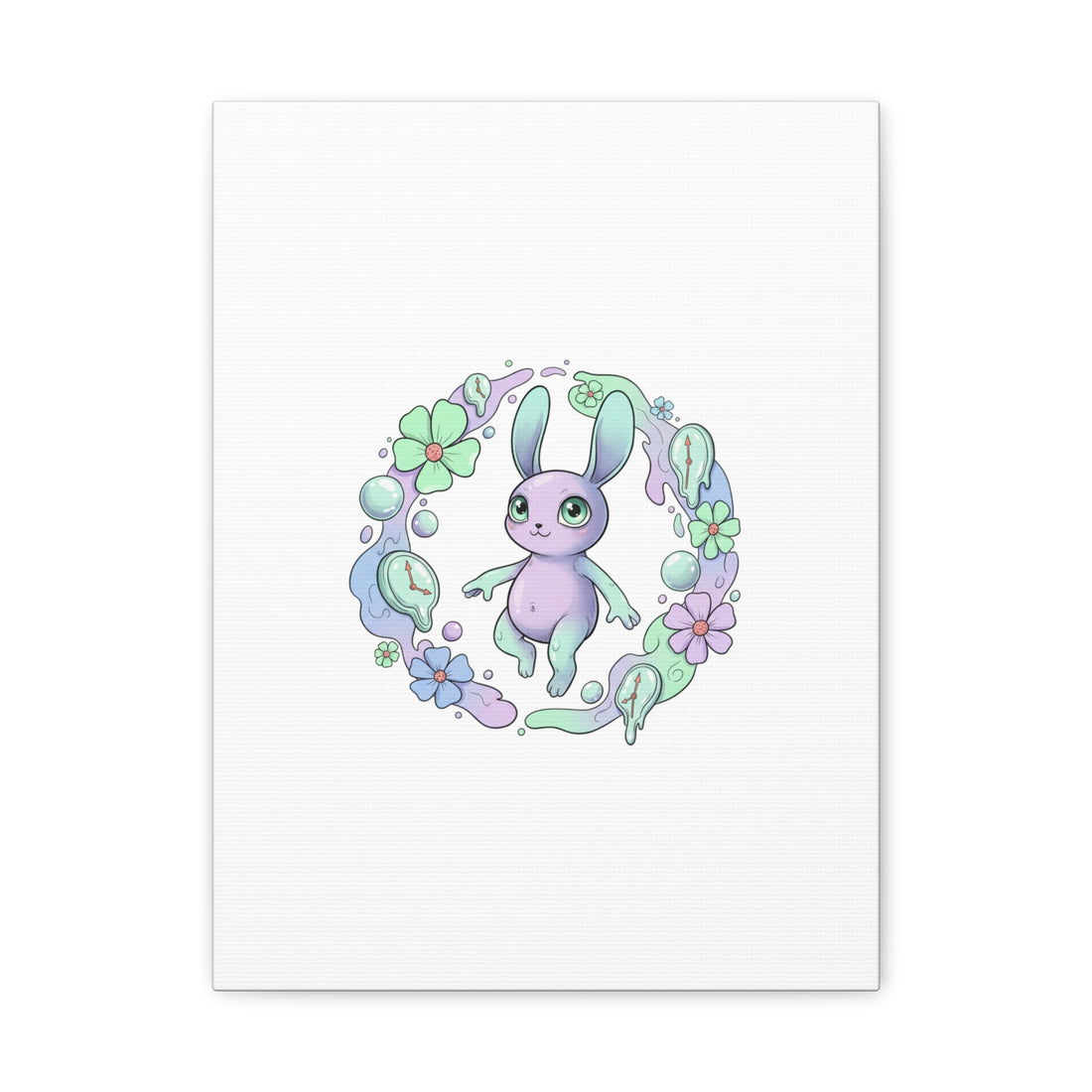 Micro-Surreal Bunny Wreath Canvas | Weirdcore Micro-Surrealism Art