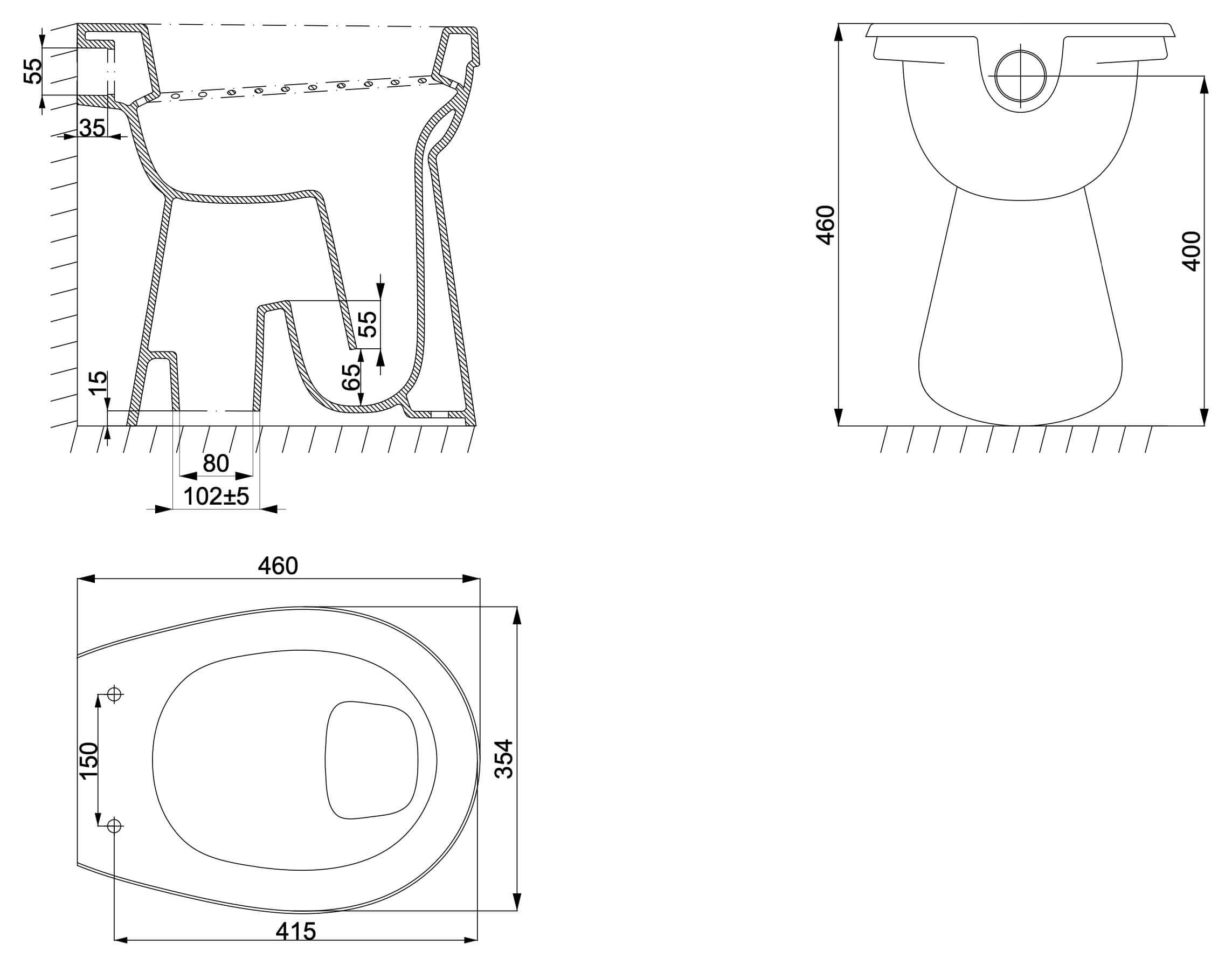 Wiesbaden verhoogde toiletpot wit (zit niet inbegrepen)