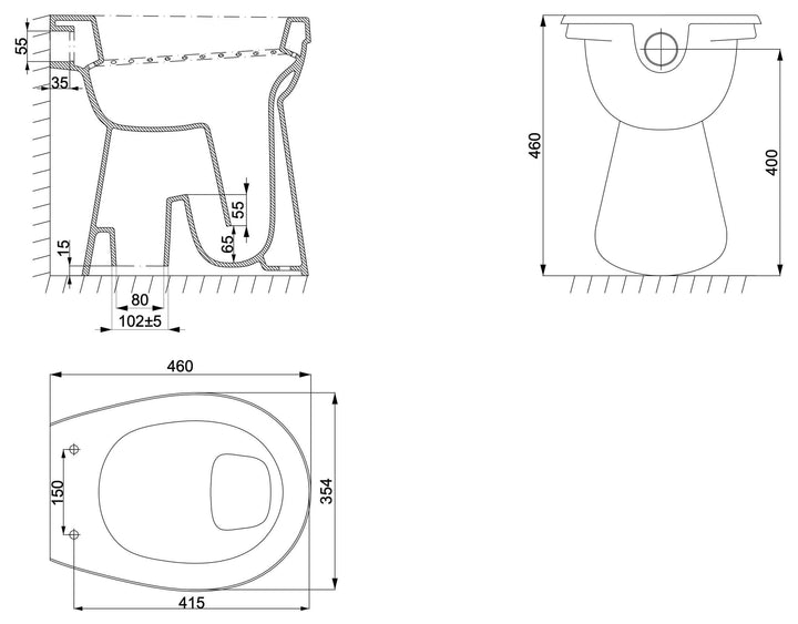 Wiesbaden verhoogde toiletpot wit (zit niet inbegrepen)
