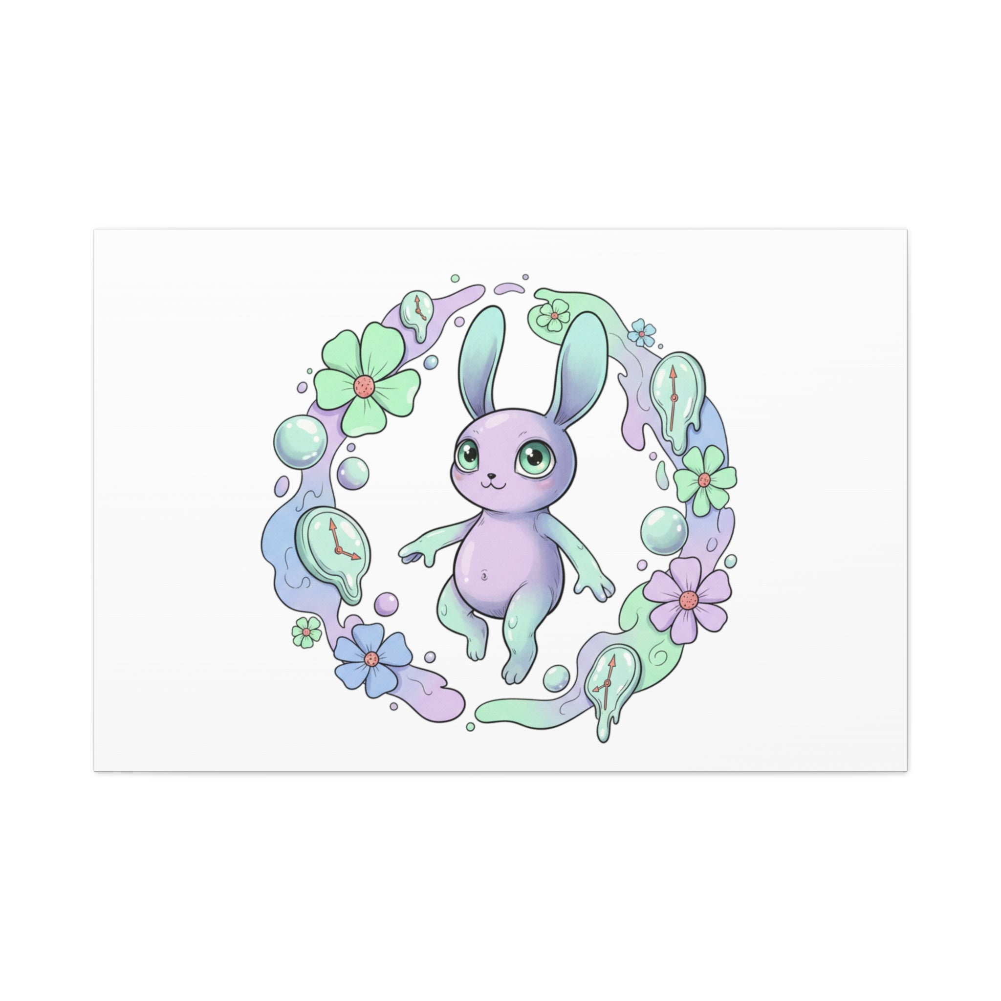 Micro-Surreal Bunny Wreath Canvas | Weirdcore Micro-Surrealism Art