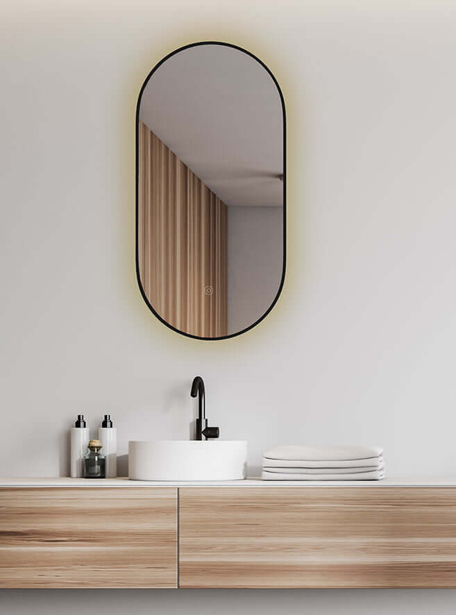 Wiesbaden Nomi Ovale Spiegel 50x100 cm Matzwart met LED-verlichting en Verwarming