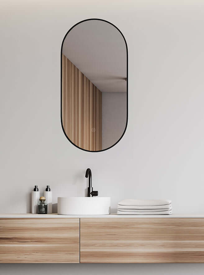 Wiesbaden Nomi Ovale Spiegel 50x100 cm Matzwart met LED-verlichting en Verwarming