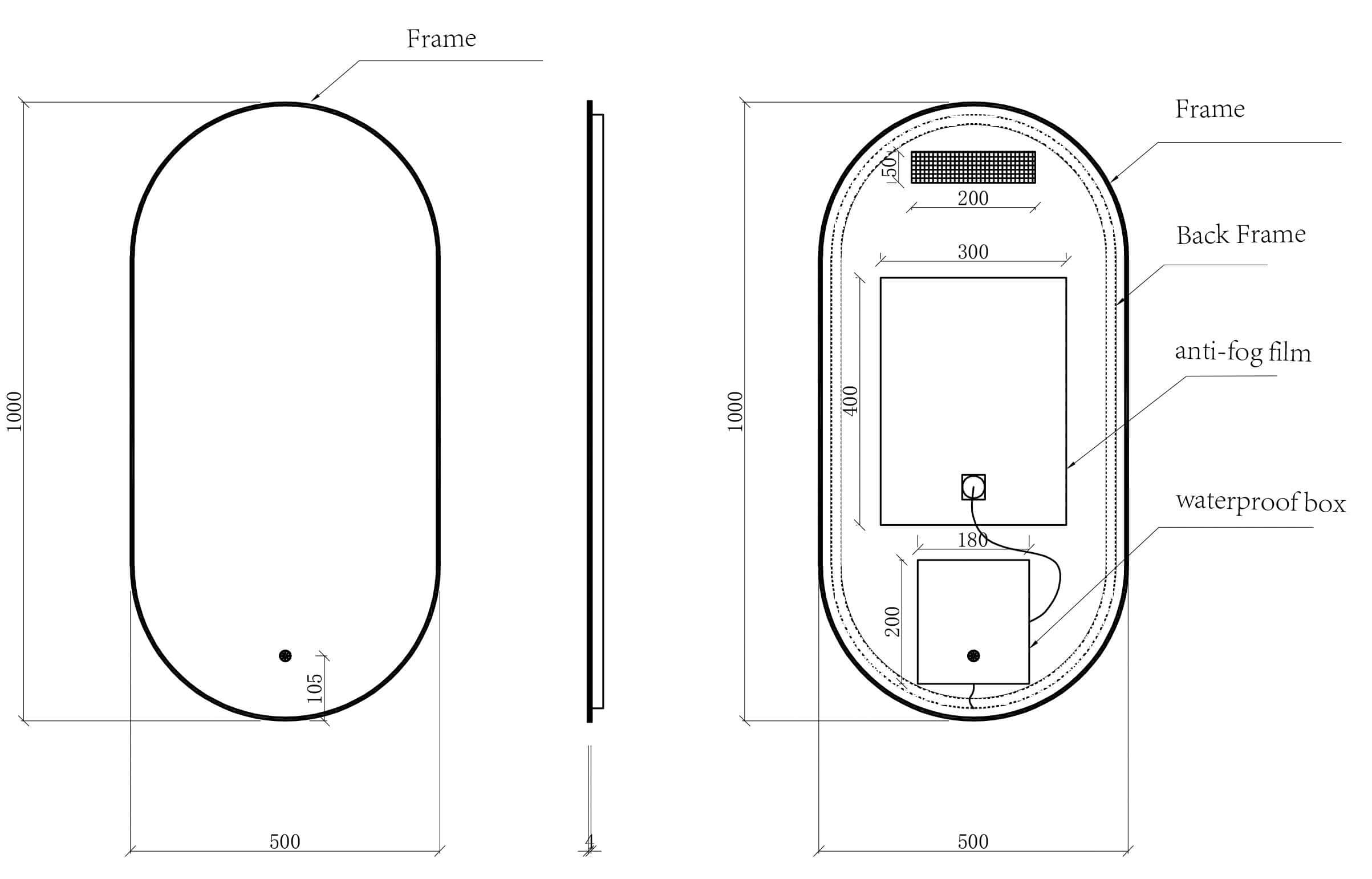 Wiesbaden Nomi Ovale Spiegel 50x100 cm Matzwart met LED-verlichting en Verwarming