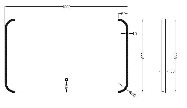 Bracket spiegel rechthoek met LED, dimbaar en spiegelverwarming 100 x 60 cm