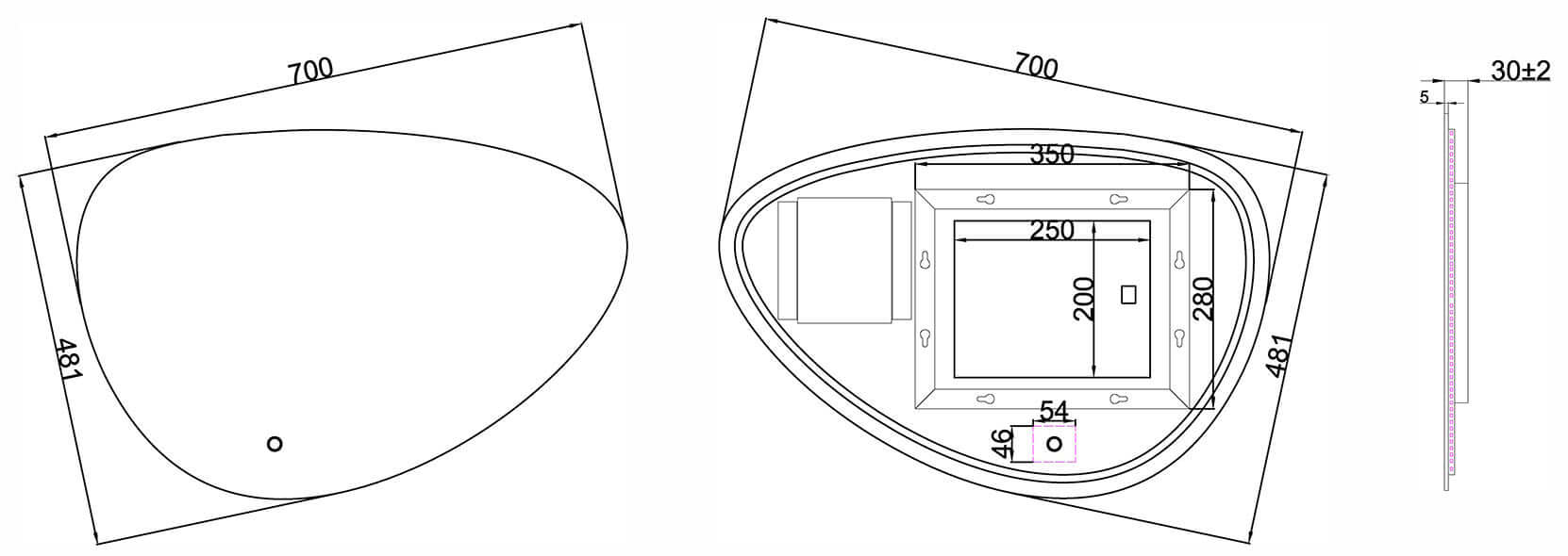 Wiesbaden Uovo Organische Spiegel 70 cm met LED en Verwarming