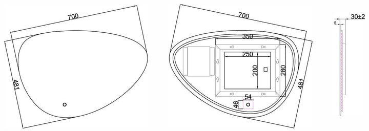 Wiesbaden Uovo Organische Spiegel 70 cm met LED en Verwarming
