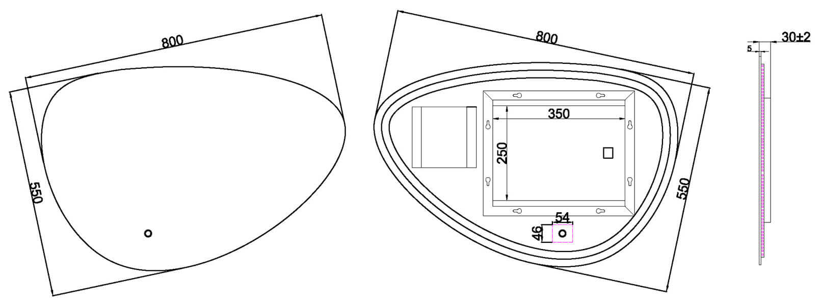 Wiesbaden Uovo Organische Spiegel 80 cm met LED en Verwarming