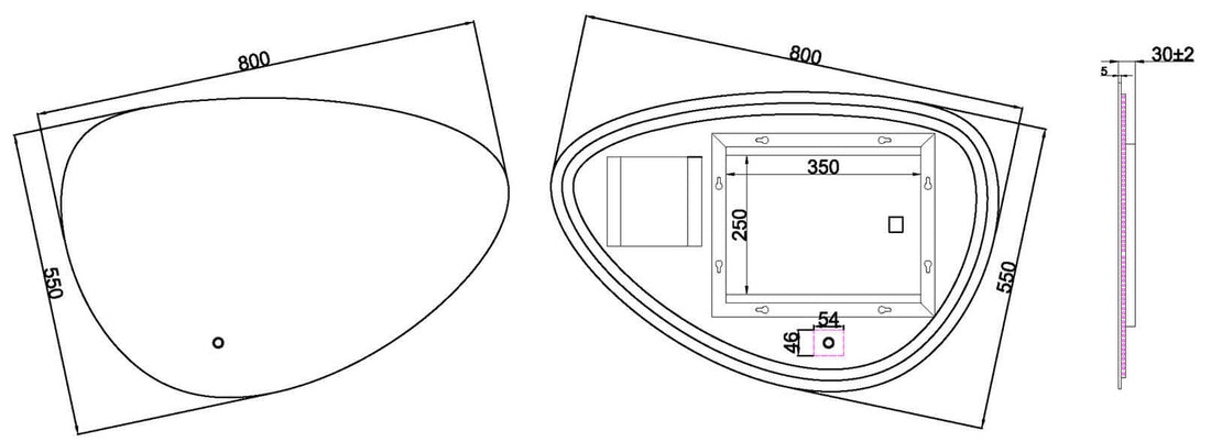 Wiesbaden Uovo Organische Spiegel 80 cm met LED en Verwarming