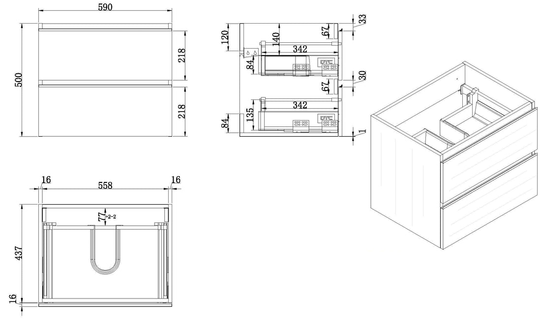 Tigris onderkast met 2 laden 60 x 46 cm houtnerf grijs