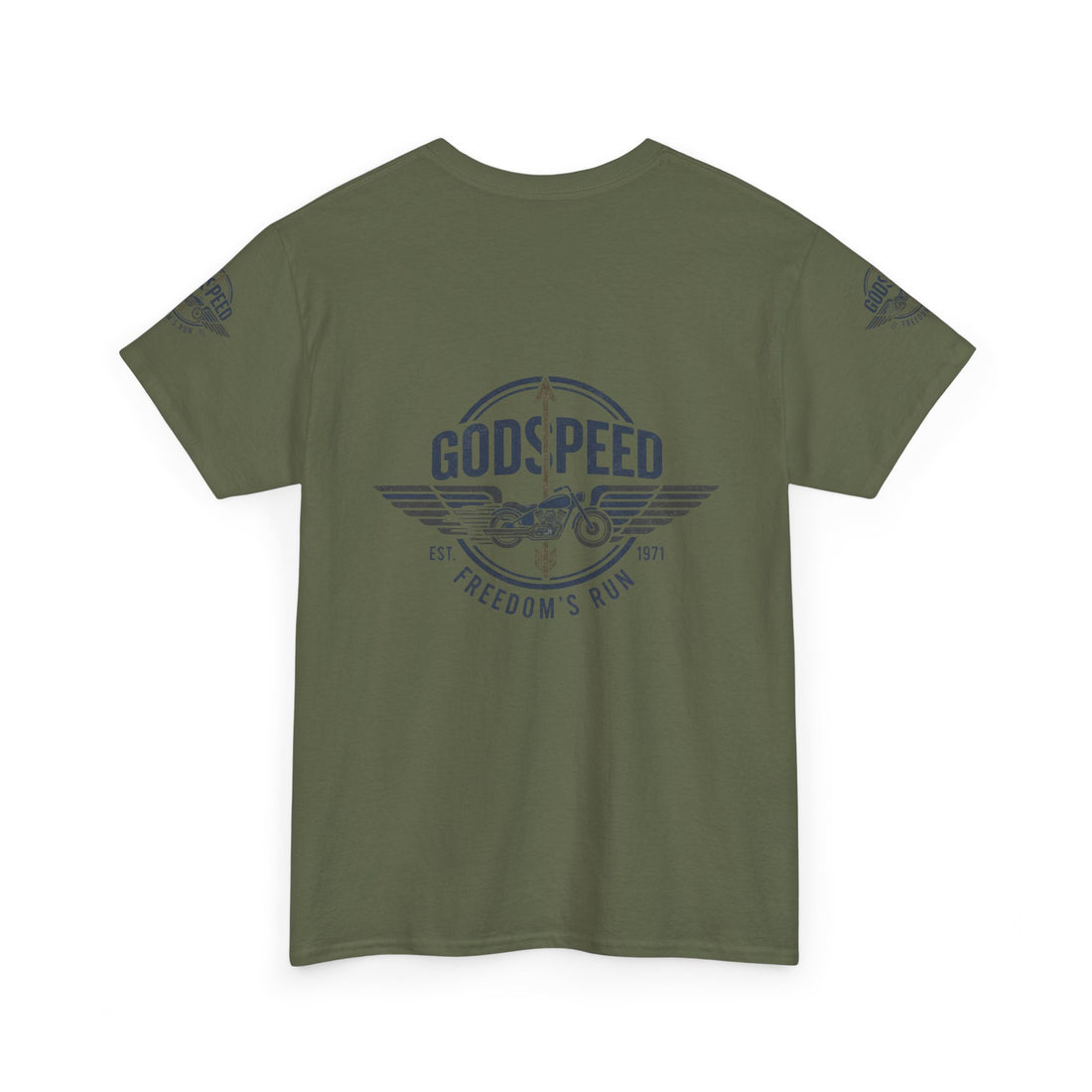 Godspeed Freedom Run Unisex Heavy Cotton Tee, Classic Graphic T-Shirt, Casual Wear, Gift for Runners, Vintage Style Apparel - Goat Corp