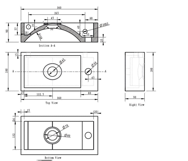 Raw fontein rechts 36x18x9 cm hardsteen gezoet