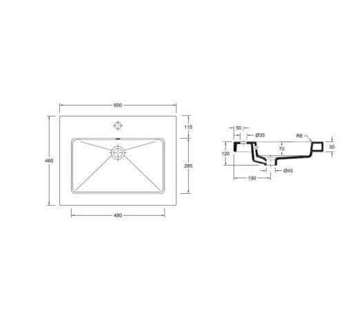 Wiesbaden Keramische Wastafel 60, 80, 100, 120 cm met 0, 1 of 2 Kraangaten