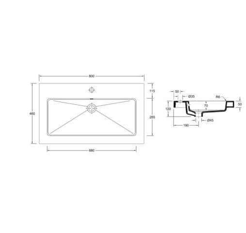 Wiesbaden Keramische Wastafel 60, 80, 100, 120 cm met 0, 1 of 2 Kraangaten