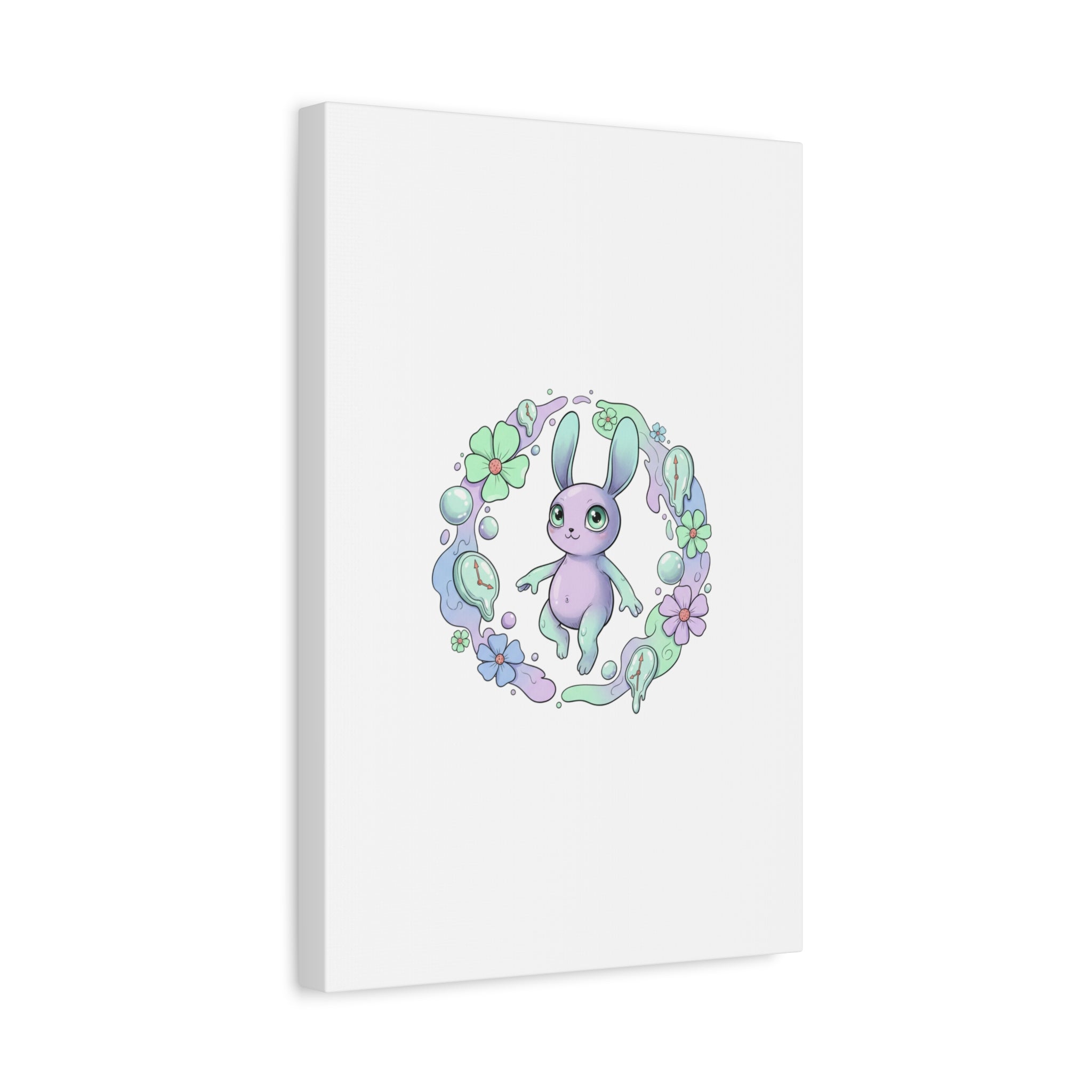 Micro-Surreal Bunny Wreath Canvas | Weirdcore Micro-Surrealism Art