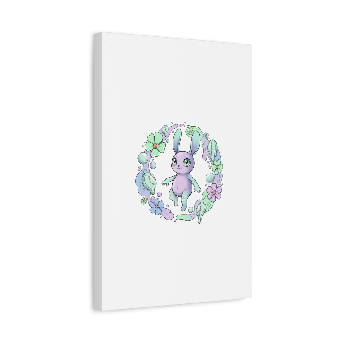 Micro-Surreal Bunny Wreath Canvas | Weirdcore Micro-Surrealism Art