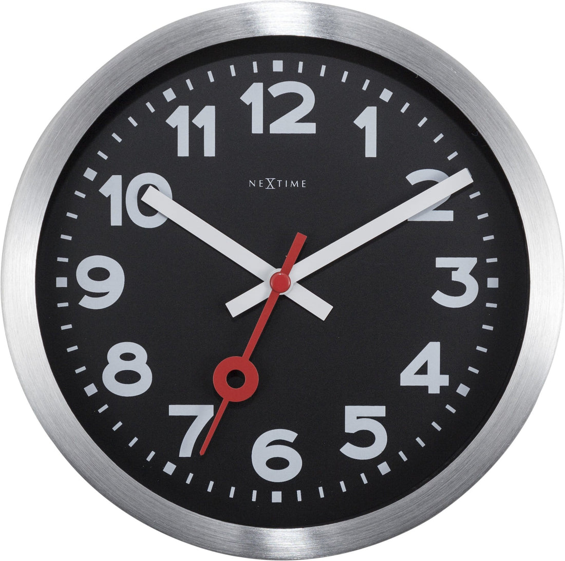 Wall clock/Table clock -  Black - Aluminum - 'Station Numbers' - Goat Corp