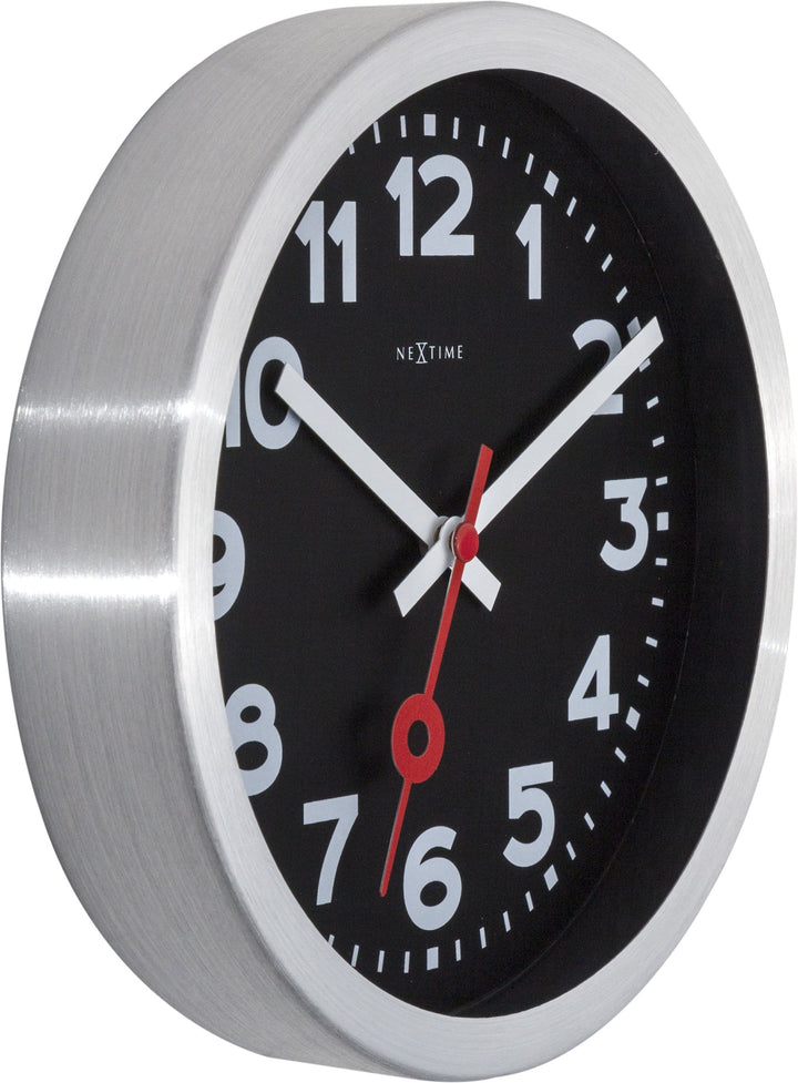 Wall clock/Table clock -  Black - Aluminum - 'Station Numbers' - Goat Corp
