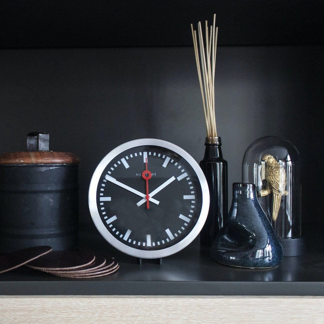 Wall clock/Table clock - Black - Aluminum - 'Station Stripe' - Goat Corp