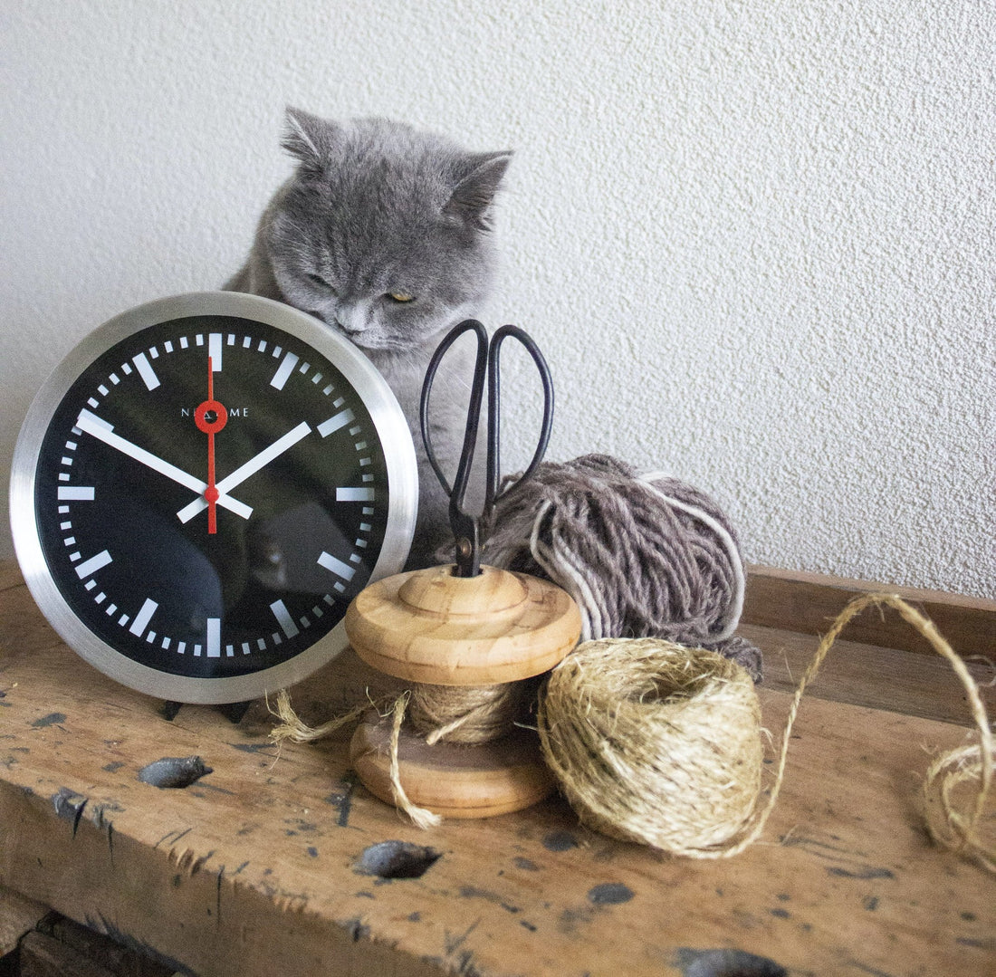 Wall clock/Table clock - Black - Aluminum - 'Station Stripe' - Goat Corp