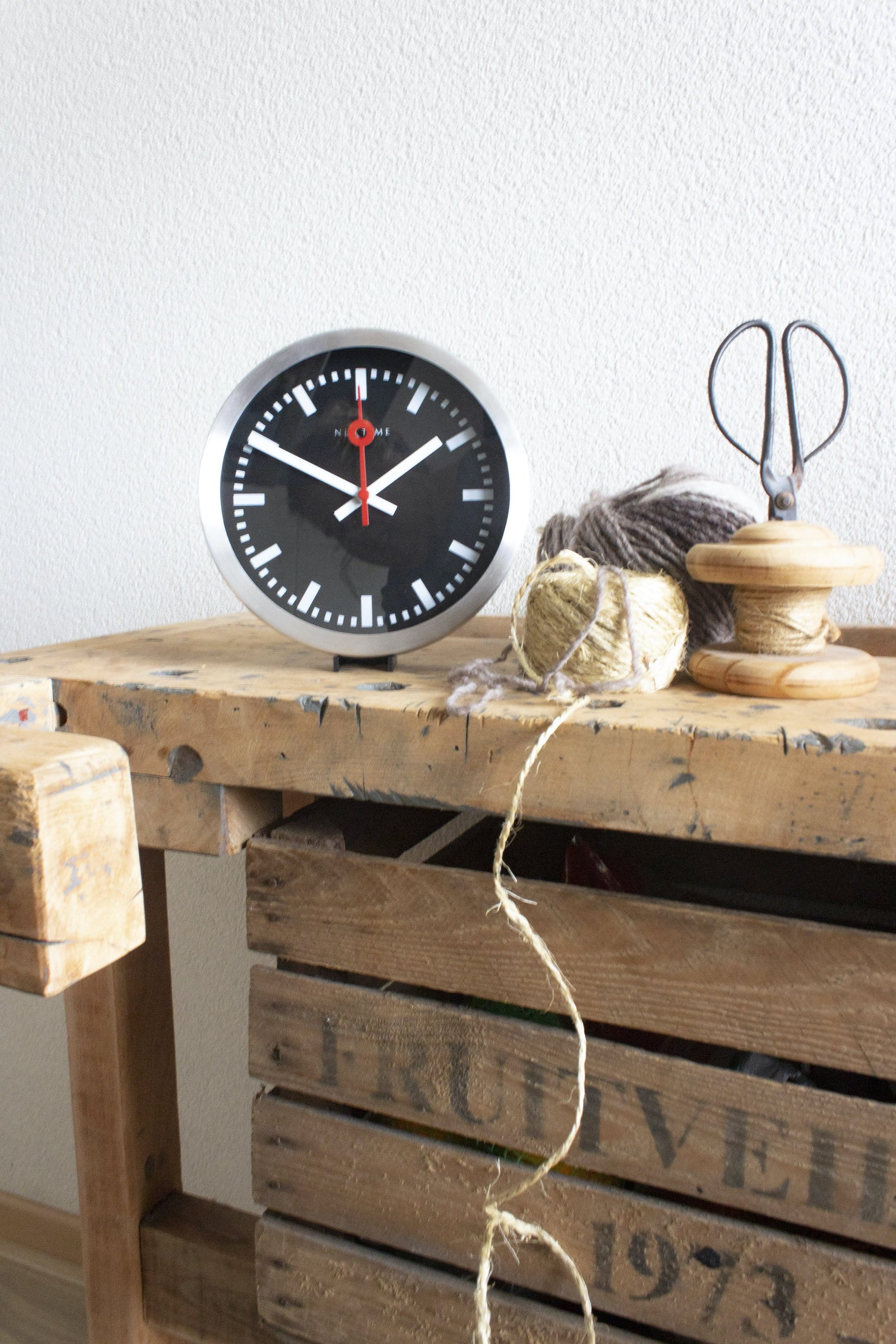 Wall clock/Table clock - Black - Aluminum - 'Station Stripe' - Goat Corp