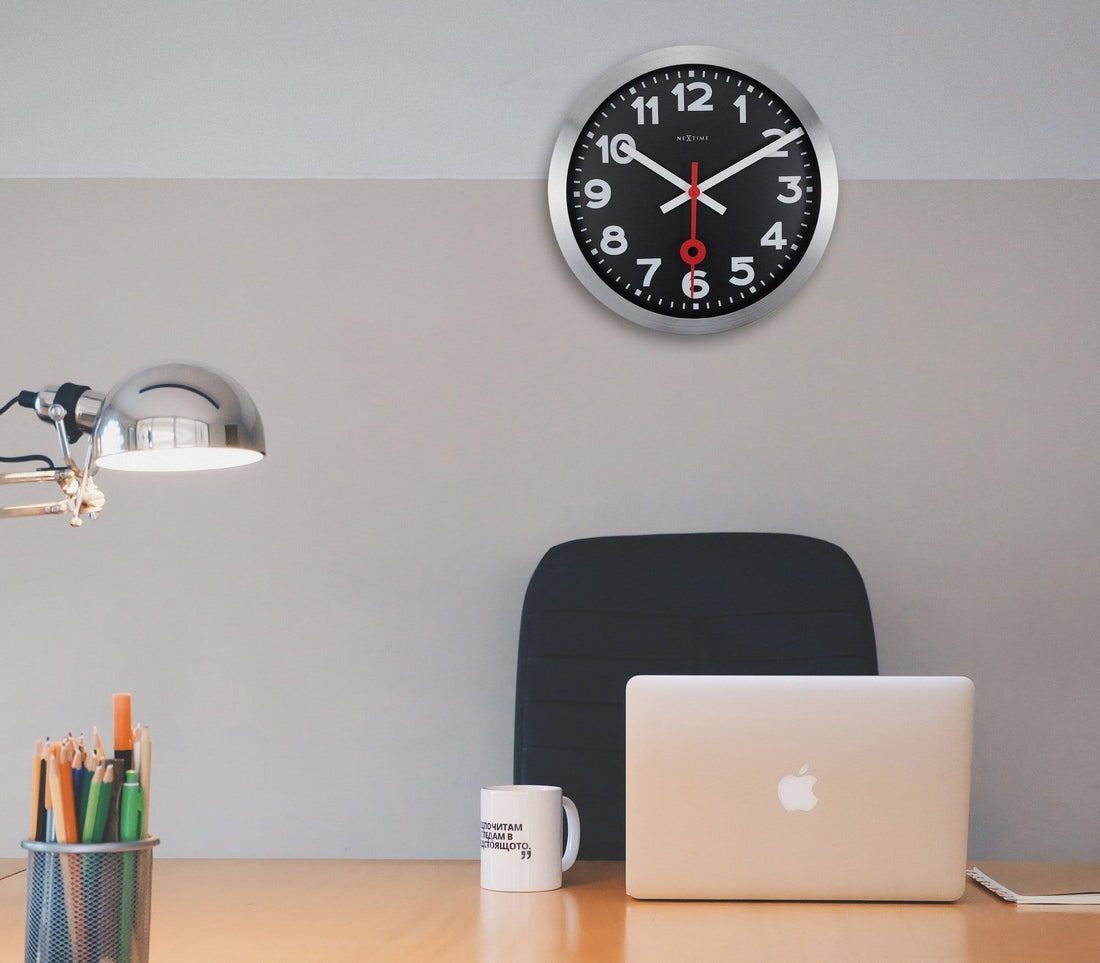 Wall clock/Table clock -  Black - Aluminum - 'Station Numbers' - Goat Corp