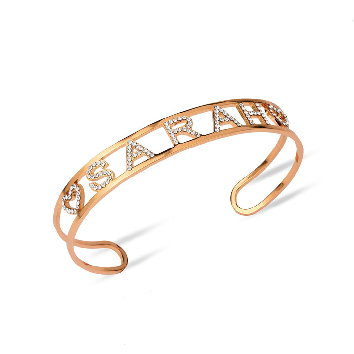 3D name stones bangle rosé gold
