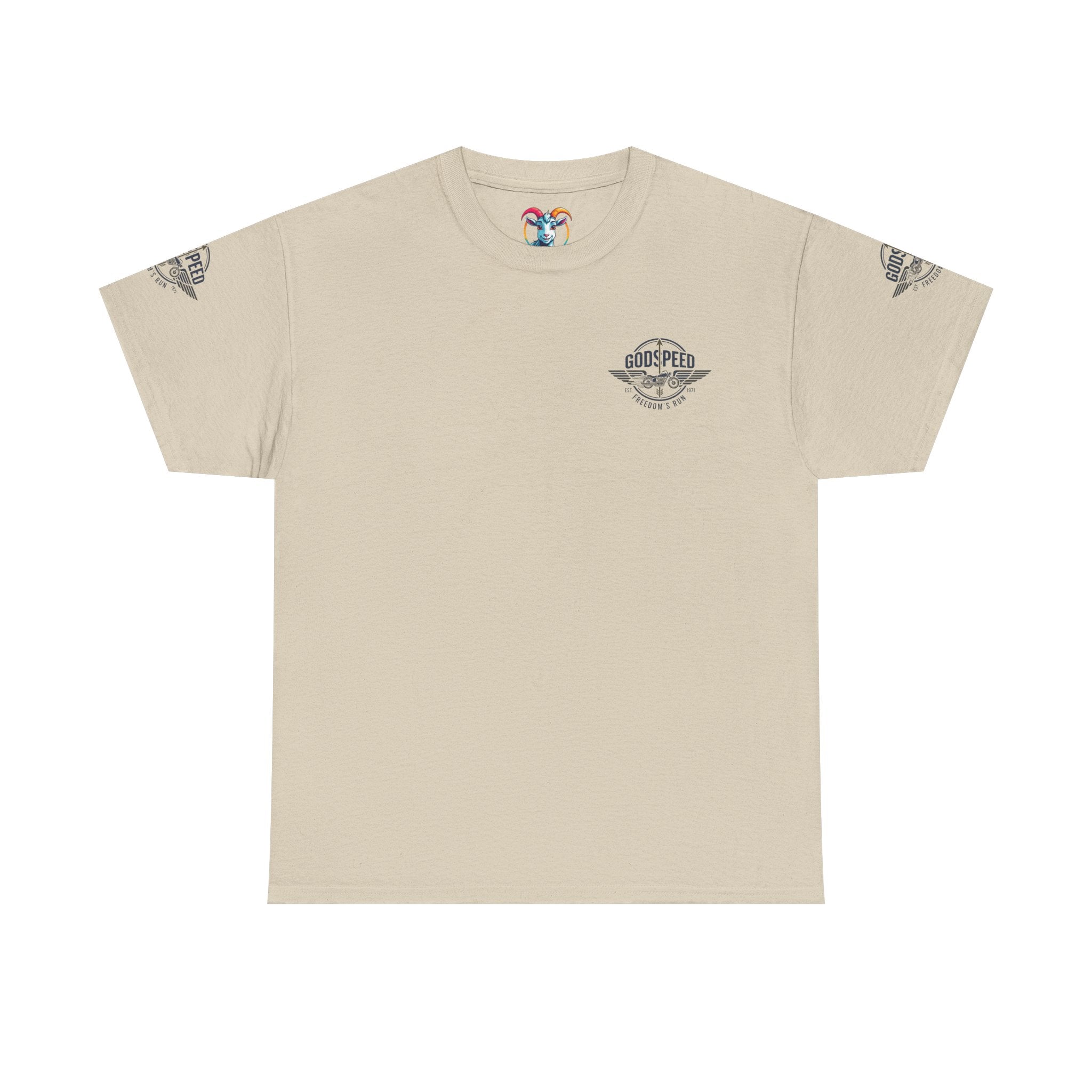 Godspeed Freedom Run Unisex Heavy Cotton Tee, Classic Graphic T-Shirt, Casual Wear, Gift for Runners, Vintage Style Apparel - Goat Corp