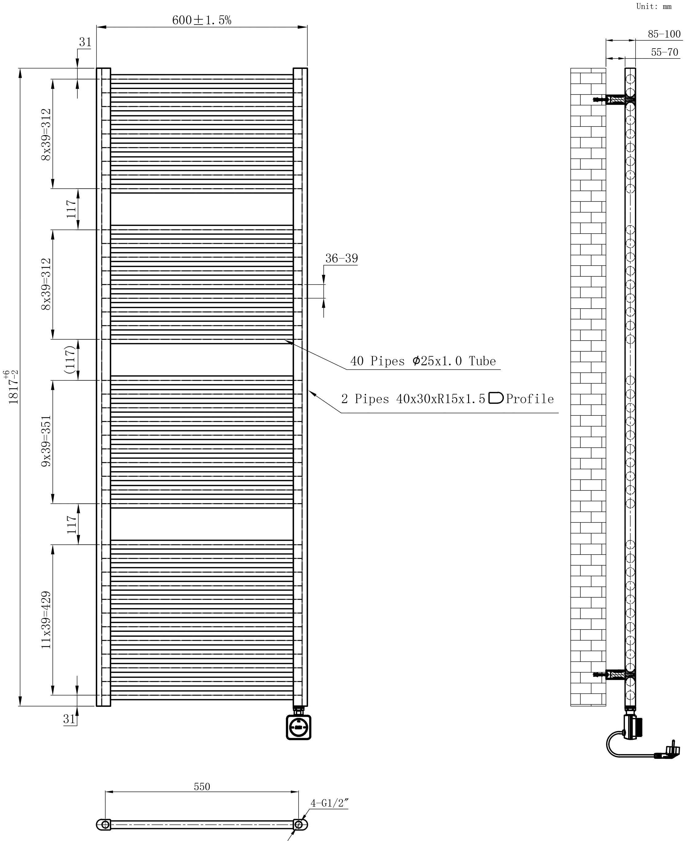 Elara elektrische radiator Smart WiFi 181,7 x 60 cm glans wit