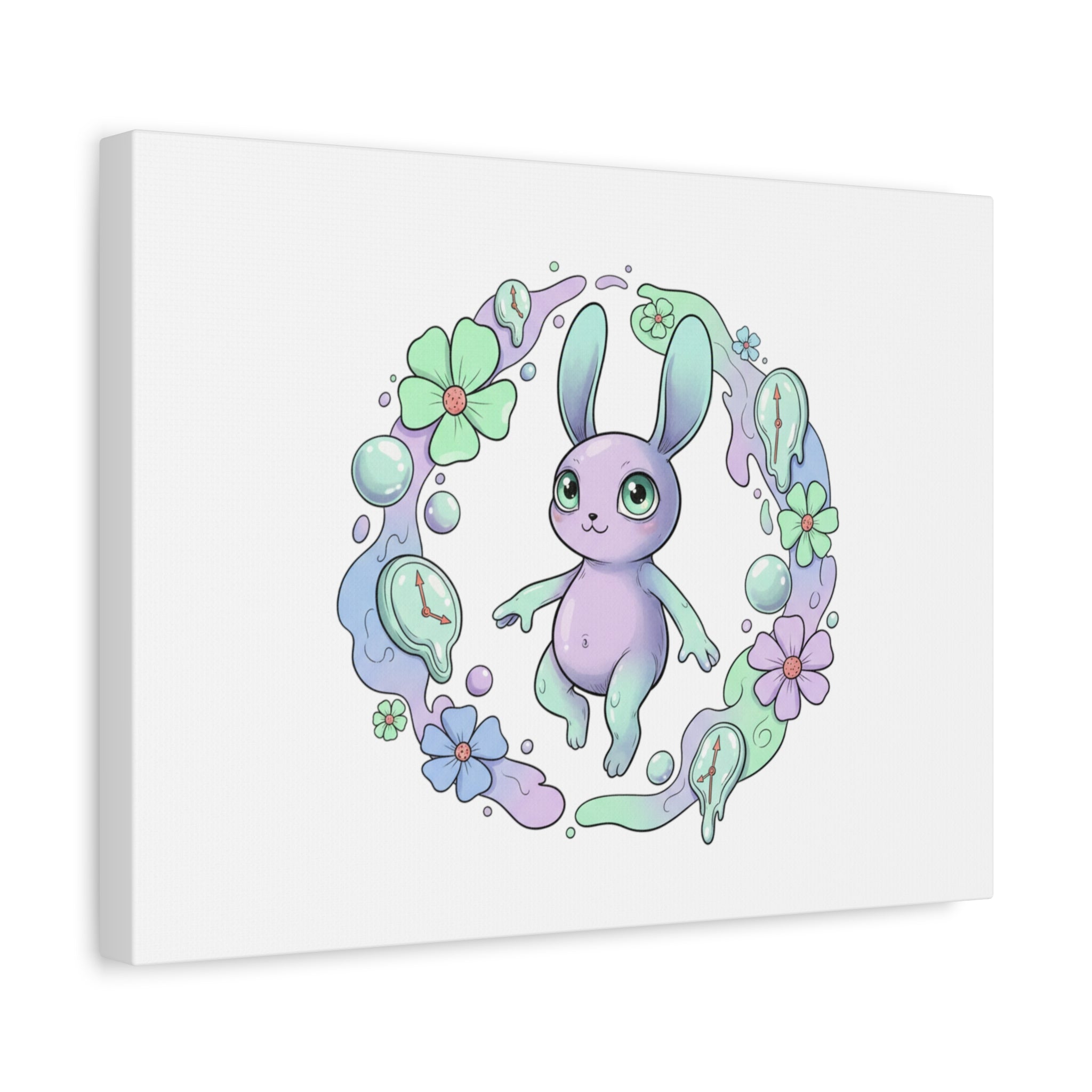 Micro-Surreal Bunny Wreath Canvas | Weirdcore Micro-Surrealism Art
