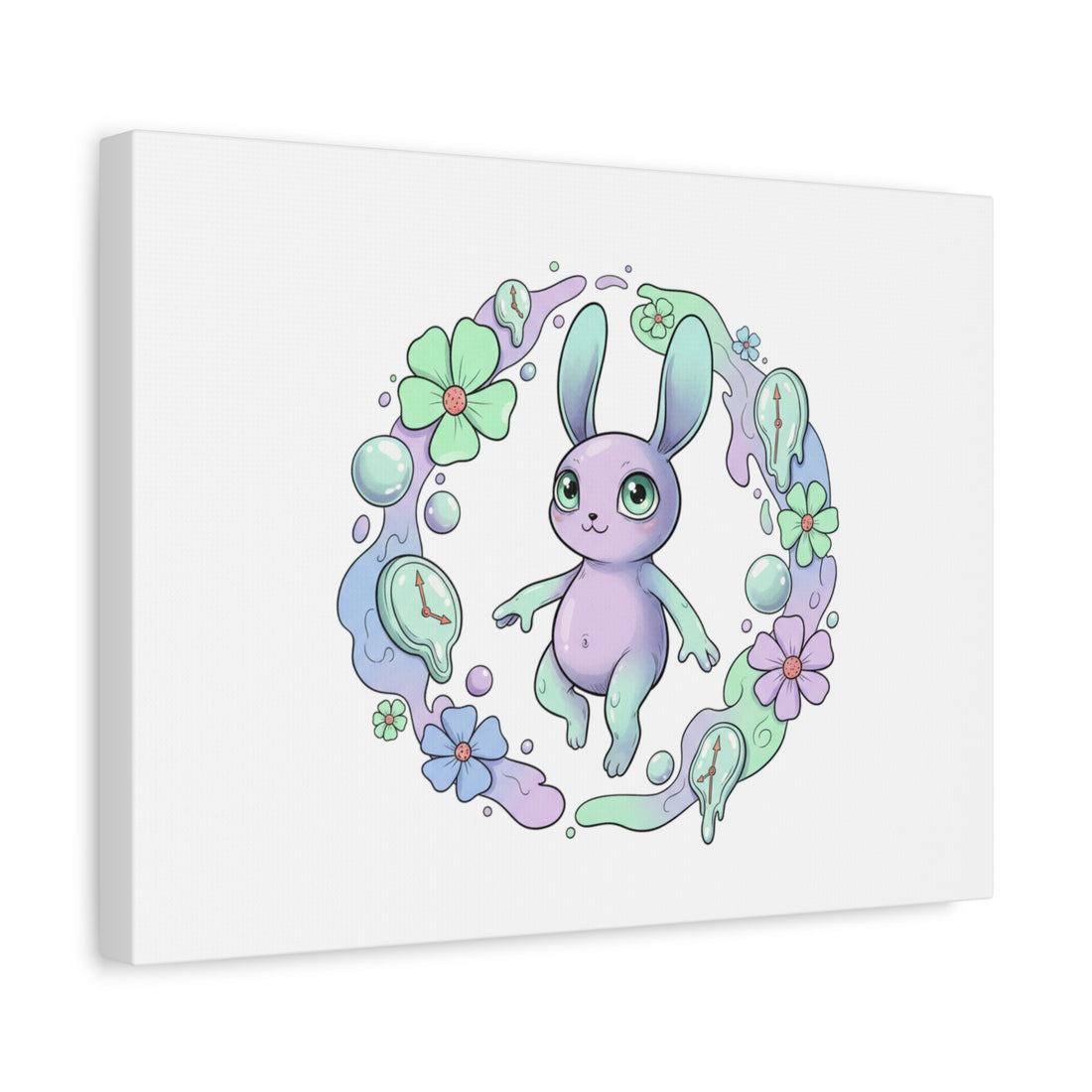 Micro-Surreal Bunny Wreath Canvas | Weirdcore Micro-Surrealism Art