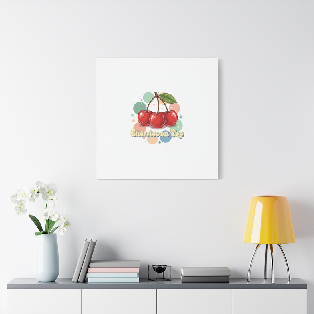 Cherries on Top Canvas | Retro Kawaii Fruit Wall Art
