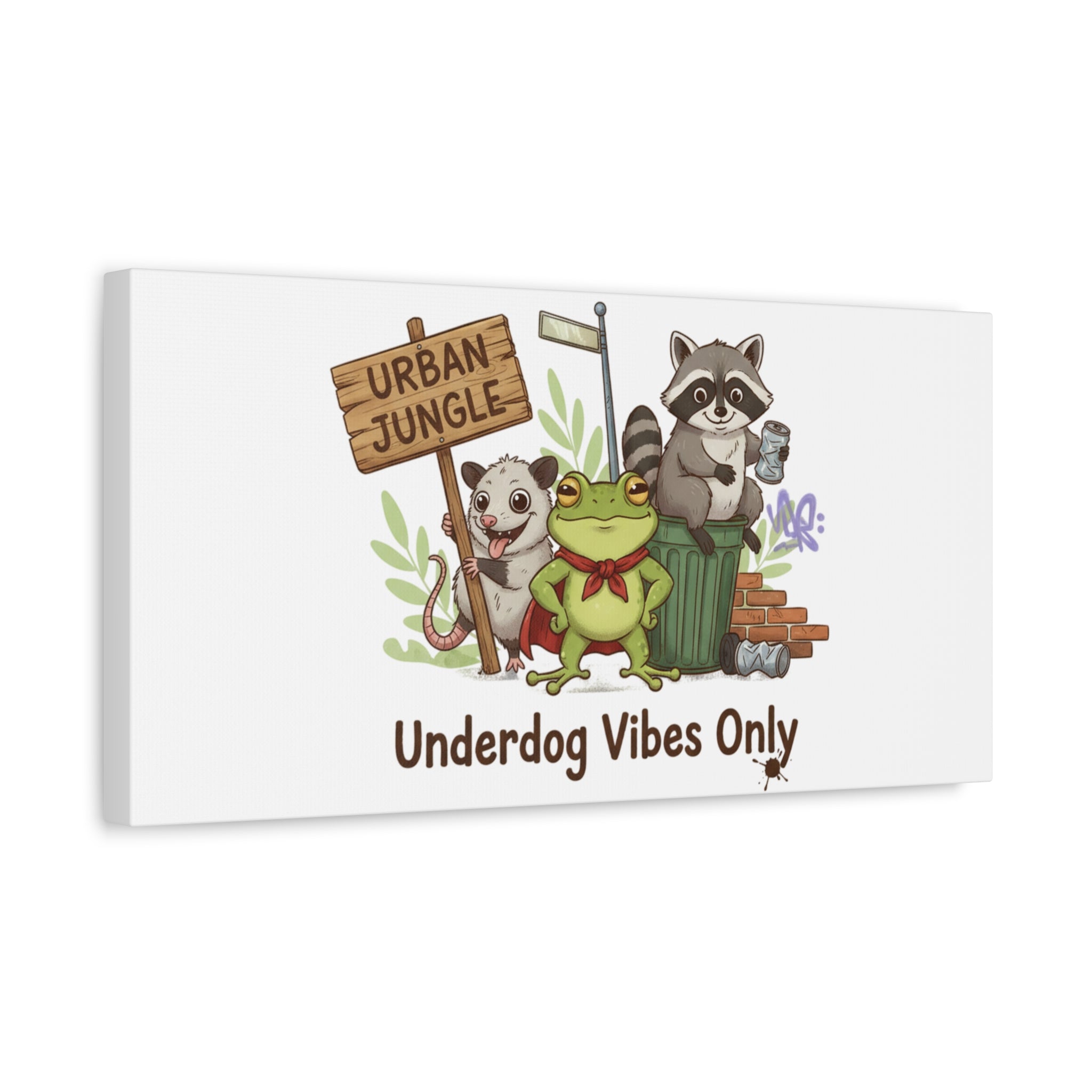 Underdog Vibes Only Canvas | Trash Panda Raccoon Frog Possum Art, goofy critter meme
