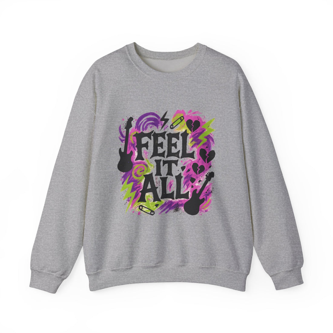 Feel It All Crewneck Sweatshirt — Retro Neon Music Graphic