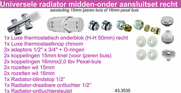 Recht Radiator Onderblok Wiesbaden in Chroom (voor Middenaansluiting)