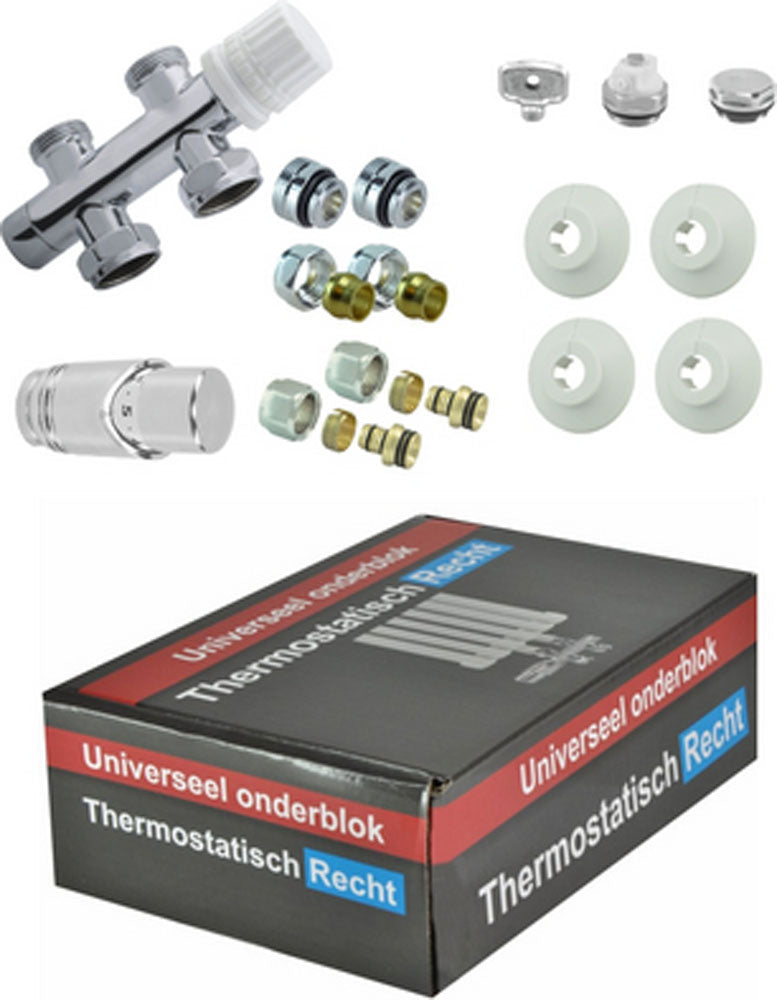 Recht Radiator Onderblok Wiesbaden in Chroom (voor Middenaansluiting)