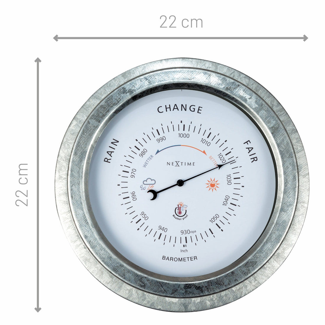 Weatherproof Barometer - 22cm - Metal - Galvanized  Orchid - Goat Corp