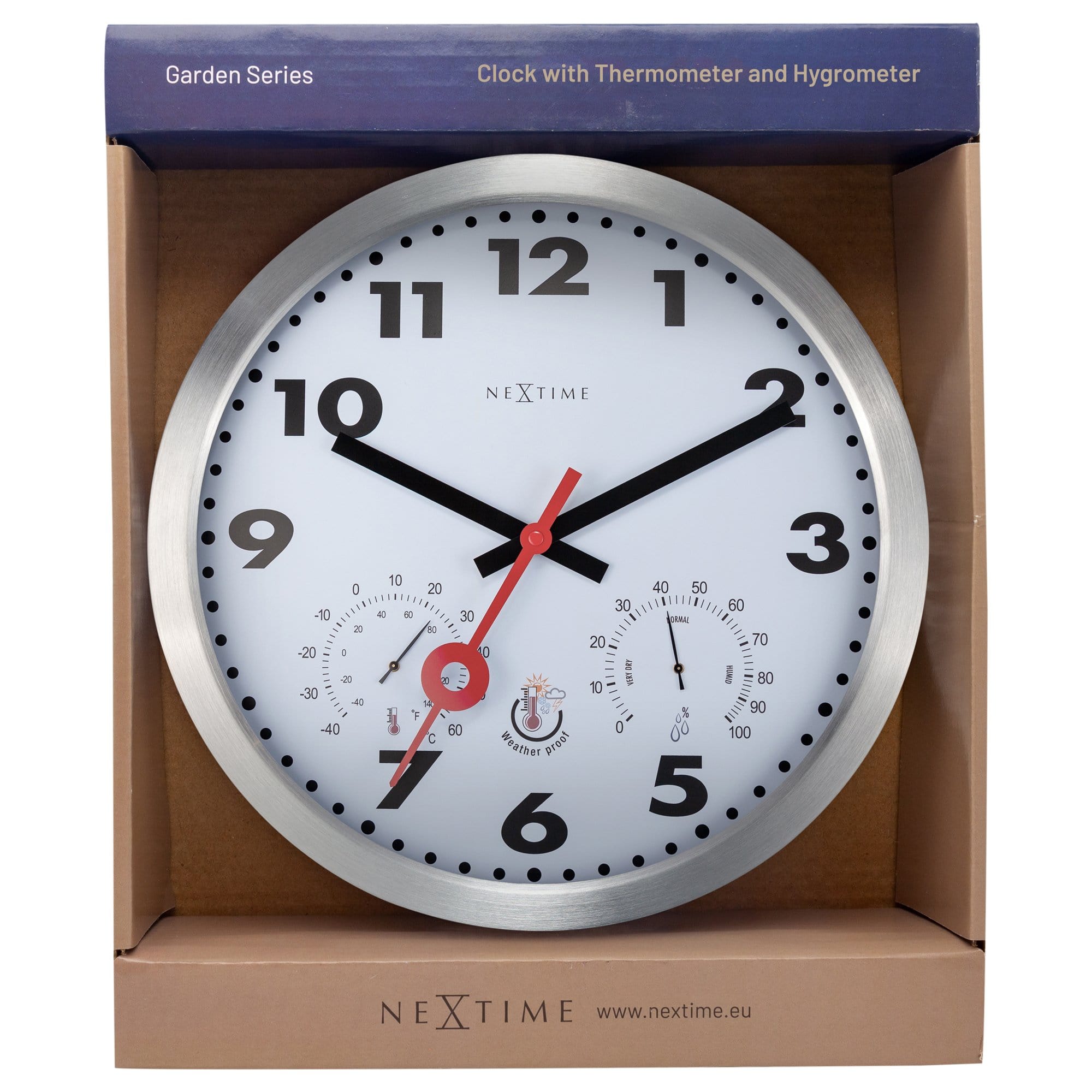 Weatherstation - Wall Clock - Weatherproof - 35cm - Silent - Aluminium - Clematis - Goat Corp