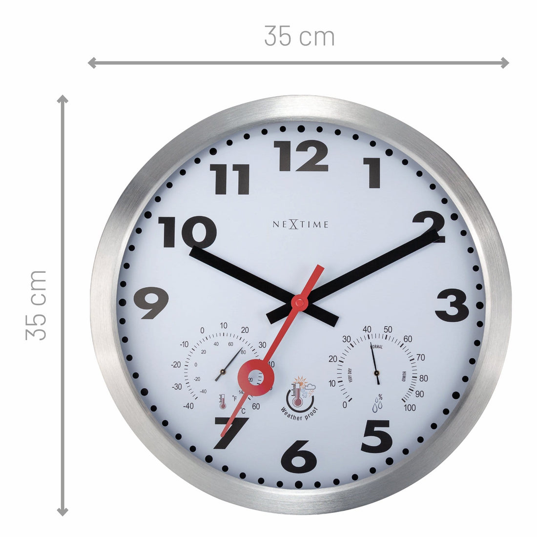 Weatherstation - Wall Clock - Weatherproof - 35cm - Silent - Aluminium - Clematis - Goat Corp